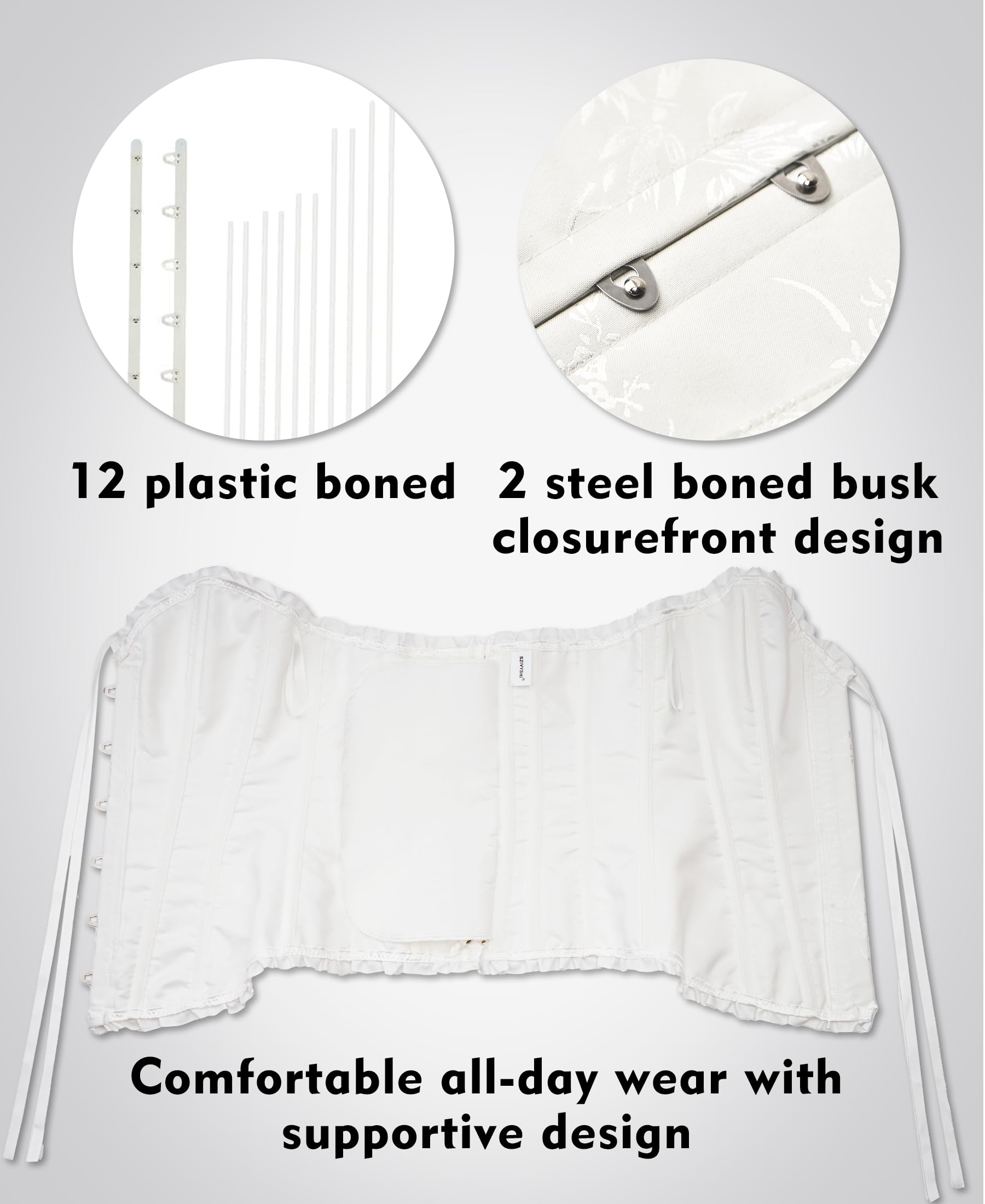 SZIVYSHI Corset Tops for Women, Bustier Shapewear Lingerie, Lace Waist Push Up Bodysuit: Medium Brilliant White