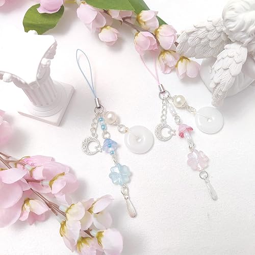 Miniatura 2 de Y2K - Juego de bonitos dijes para teléfono, correas estéticas de cereza, flor, mariposa y estrella, accesorios para teléfono celular, accesorios