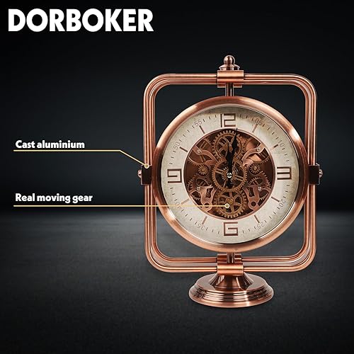 Miniatura 3 de DORBOKER Moving Gears - Reloj de escritorio, reloj de manto, arte industrial steampunk, relojes decorativos para sala de estar, casa de campo, Cobre