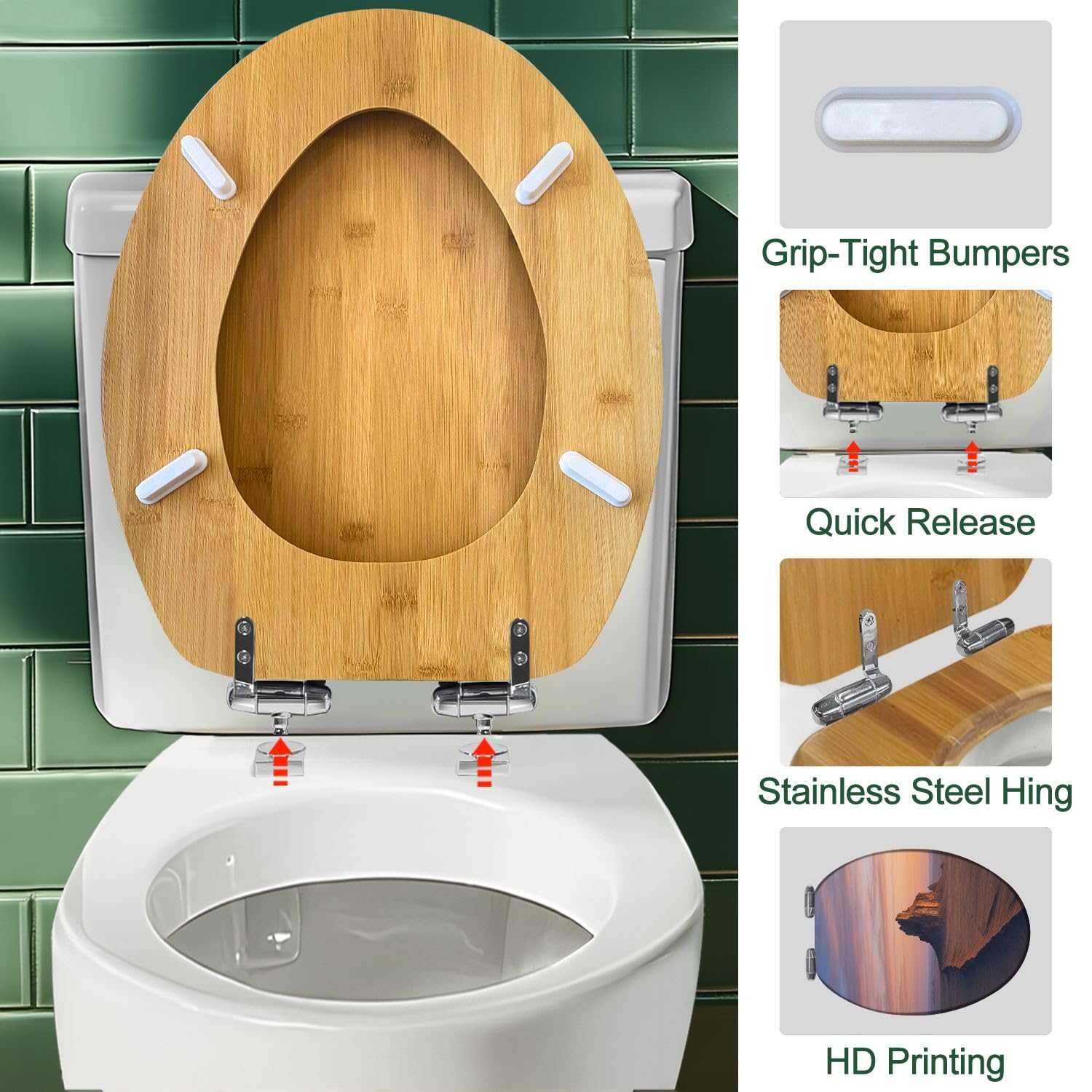 Sedile WC Allungato Decorativo In Legno con Copriwater, Cerniere A Sgancio Rapido con Chiusura Silenziosa, Facile Installazione, Stampa Aerea Della Riserva Indiana Navajo Di New Mexico Ship