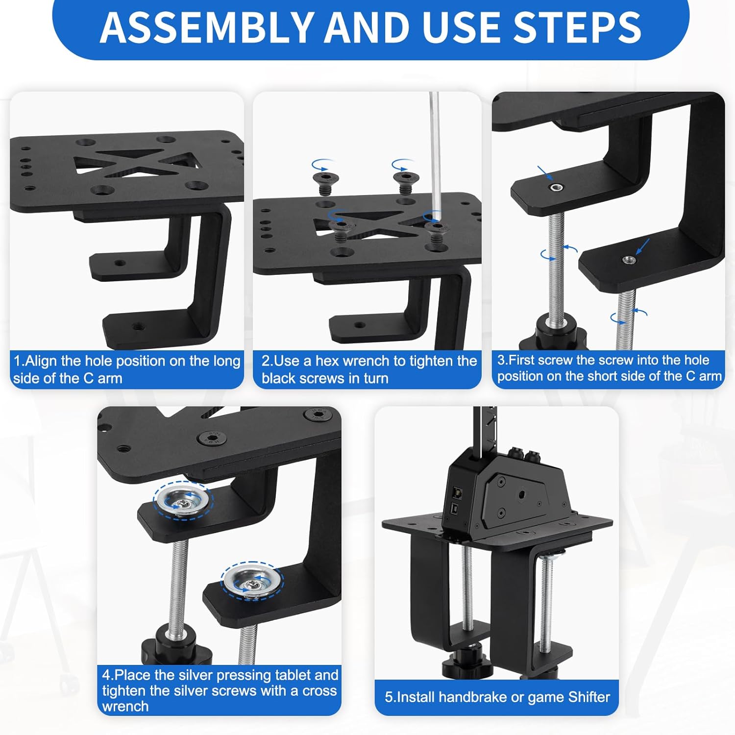 Handbrake Shifter Table Clamp for MOZA HBP Handbrake/HGP Racing Shifter/SGP Sequential Shifter,High Strength aluminum alloy,Strong clamping and enhanced knob design (Up to 60mm Desks) - Image 5