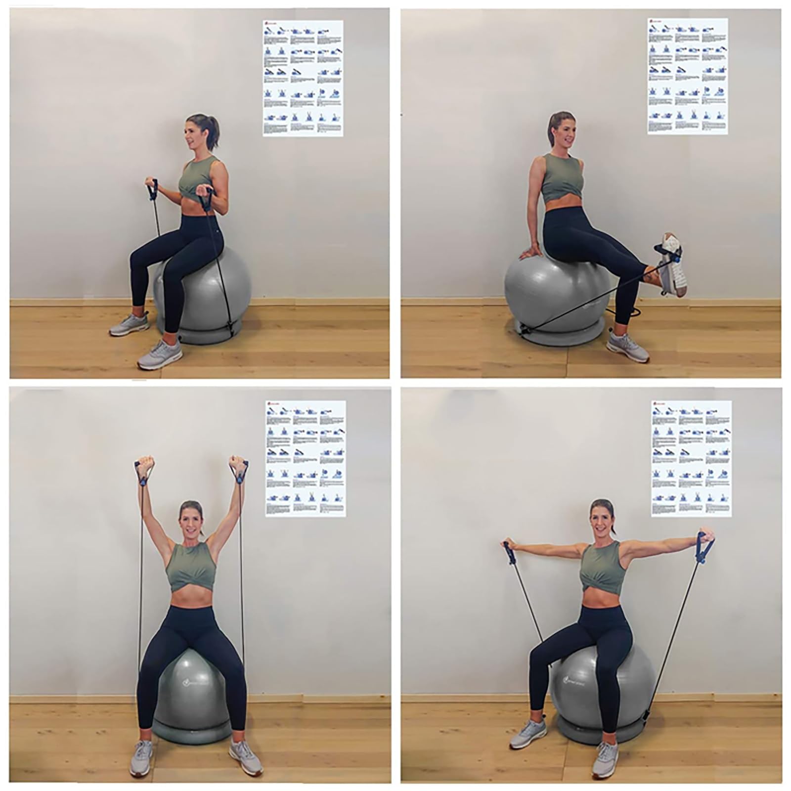 Yoga Ball Chair- Stability Ball With Inflatable, Black Gray Purple Gym Workout Ball Chair with Resistance Bands, Balance Ball Chairs for Home Gym/ Office/ Improves Back Pain/ Core(Black,55cm (21 7/10i