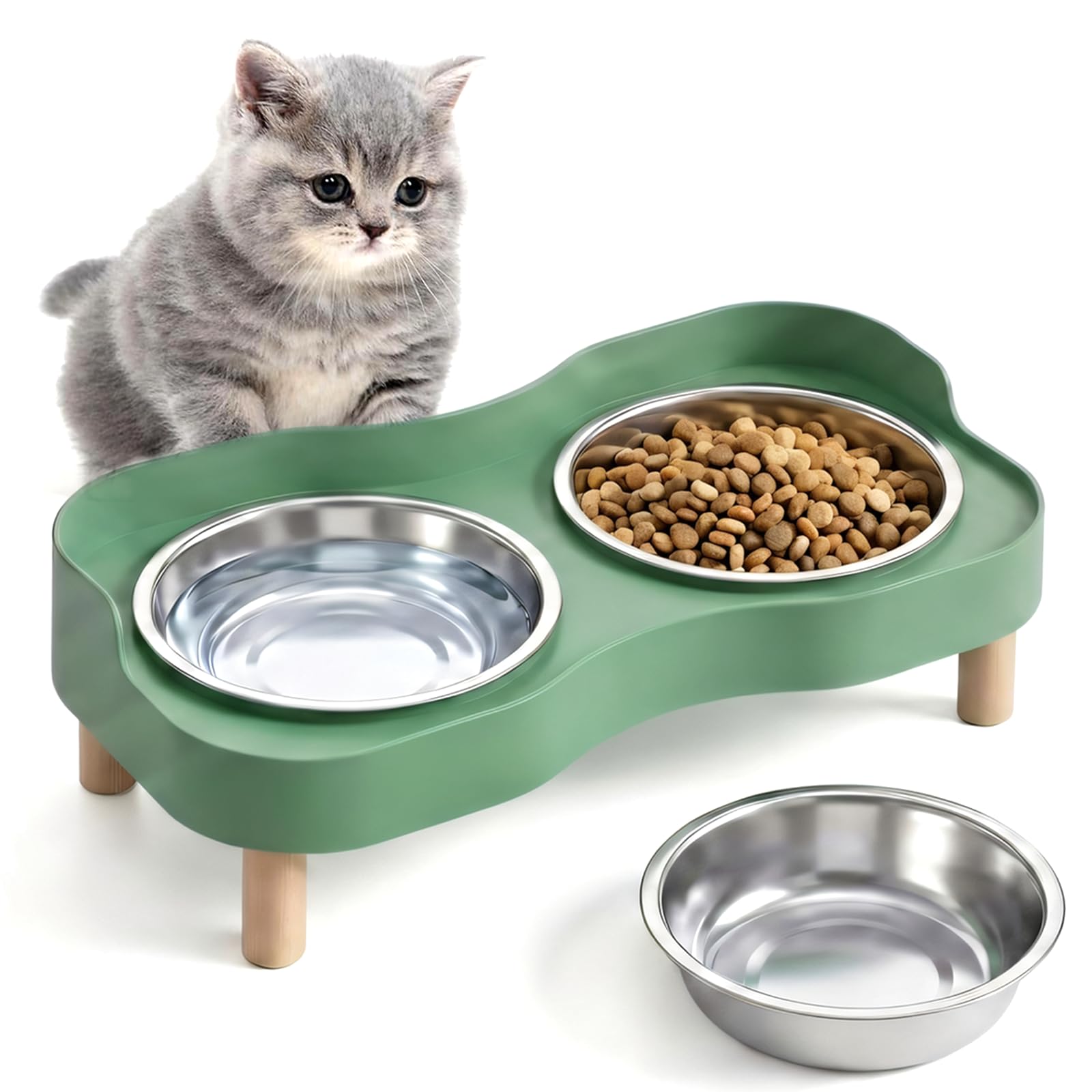 3Pcs Raised Cat Bowls Stainless Steel Cat Feeding Bowls and Water Bowl Set