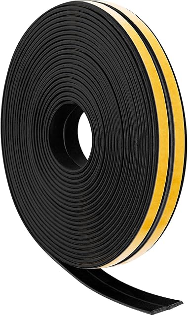 12 m Weather Strips Foam Tape Seal Strips Door Window Draught Excluder EPDM Tape Self Adhesive Weatherstrips for Sound Wind Noise Proof (Black)