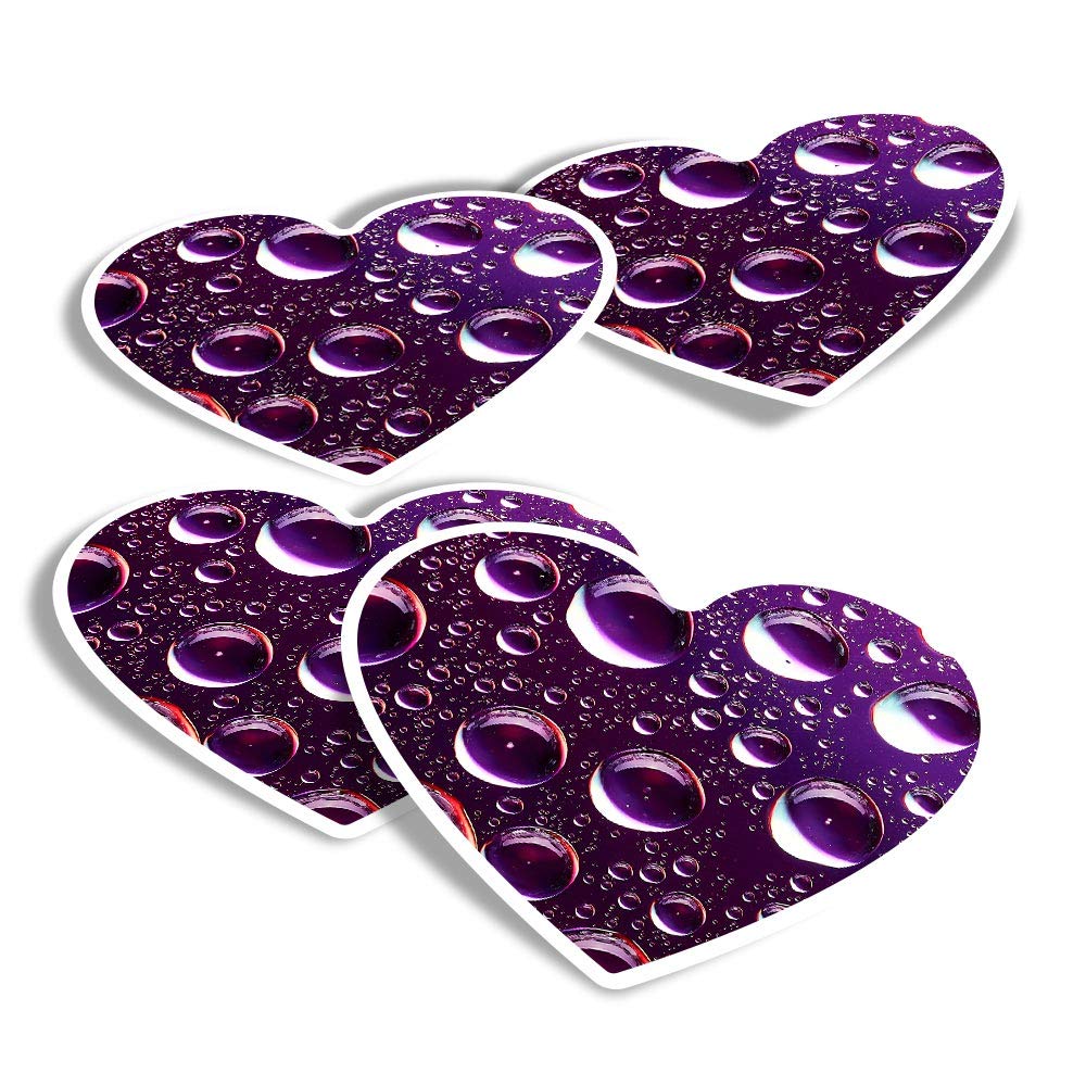 Destination Vinyl Ltd Multi Vinyl Heart Stickers (Set Of 4) - Purple Water Droplets Rain Bubble Fun Decals For Laptops,Tablets,Luggage,Scrap Booking,Fridges #16756