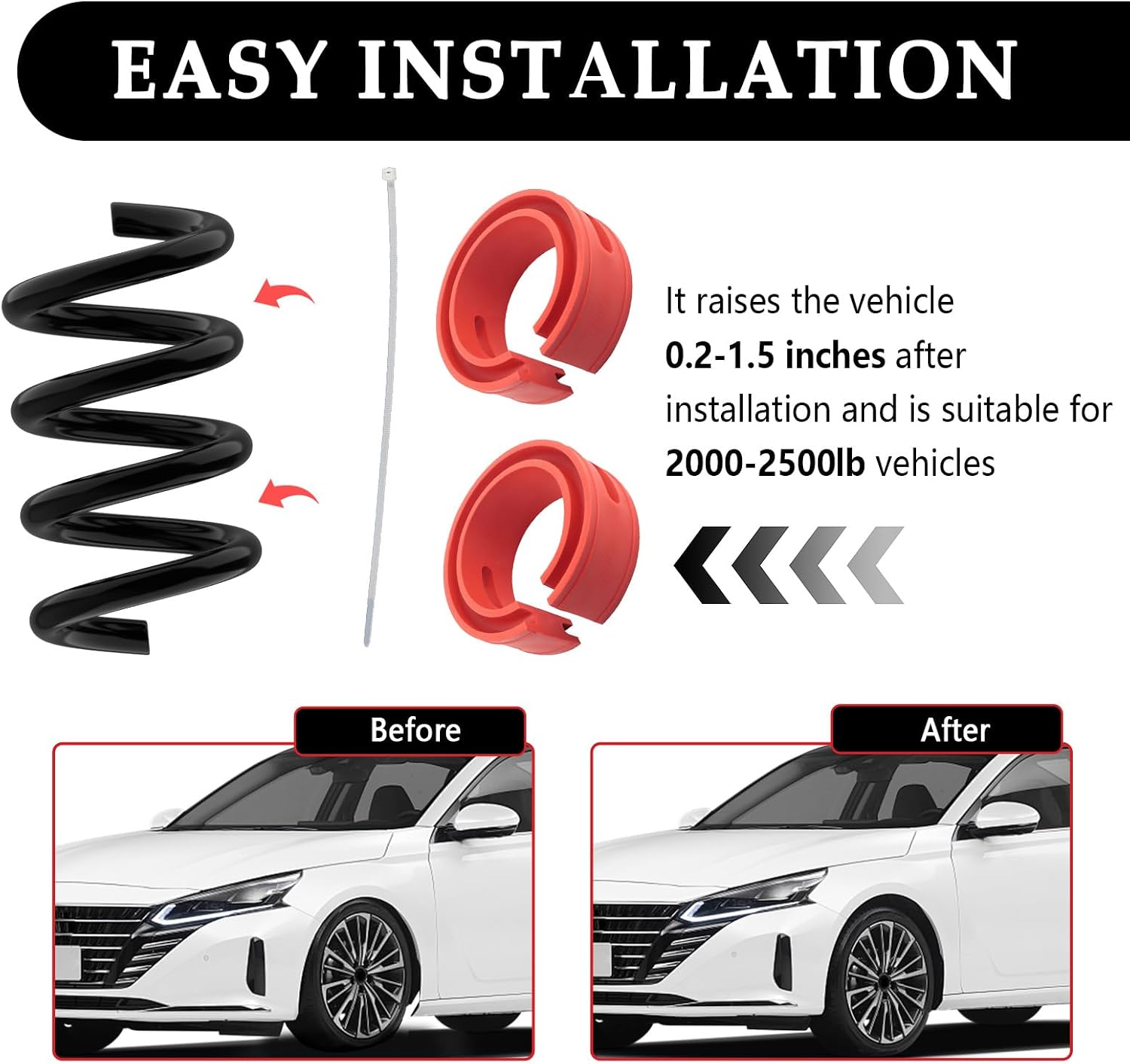 2PCS Front-Rear Coil Spring Spacer for 1.45''-1.65'' Spring Spacing,Heavy-Duty Coil Spring Booster Enhance Spring Rate,Universal Coil Spring Spacers Car Accessories for 2000-2500Lb Car