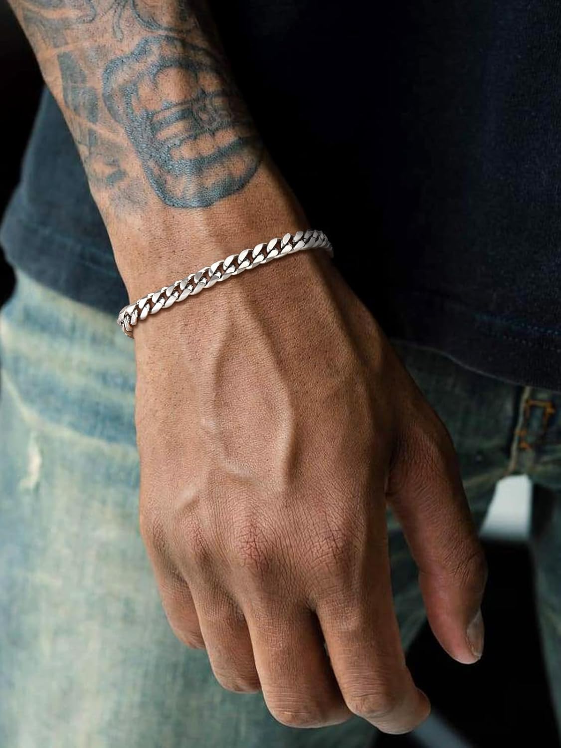 U7 Link Bracelets for Men, Cuban Link/Rope/Watch Band Solid Bracelet, Silver Black Gold Color Wrist Bracelet 3/6/9/12/15mm Width, 6.5/7.5/8.3 Inch Length, Hand Chain Jewelry for Mens Women - Image 2