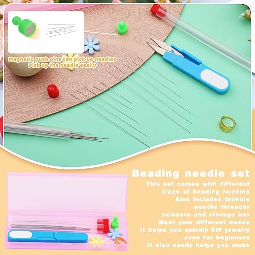 Miniatura 3 de 65 agujas de cuentas, 10 agujas de cuentas de ojo grande, 5 tamaños de agujas de hilo largas y rectas, agujas de bordado con botella de aguja,