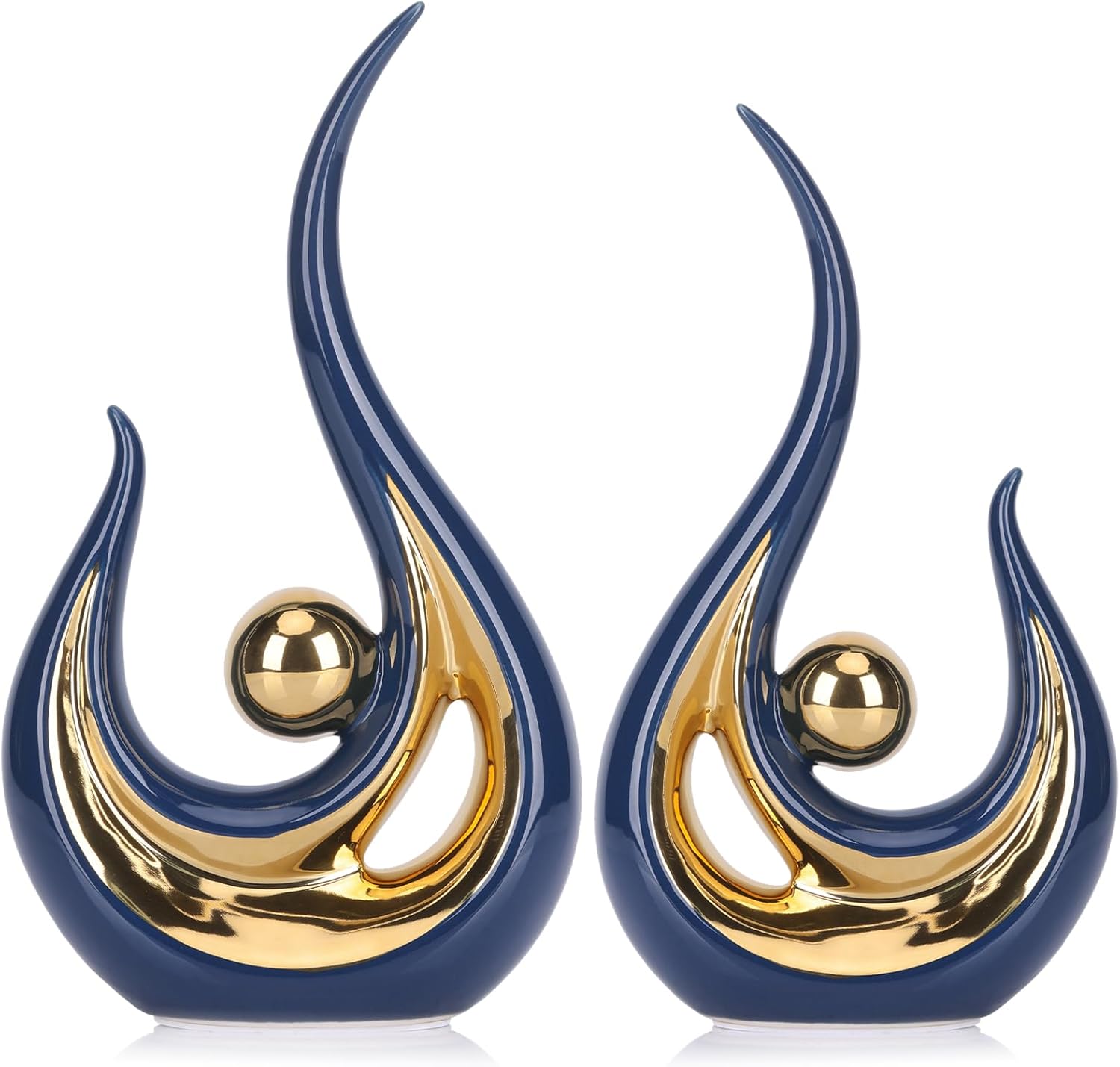 LCCCK 2-Pack Modern Abstract Art Home Decor Accent, Contemporary Statues Coffee Table Decor for Living Room, Dining Room Centerpieces, Ceramic Sculptures and Silver Knick Knacks for TV Stand Decor