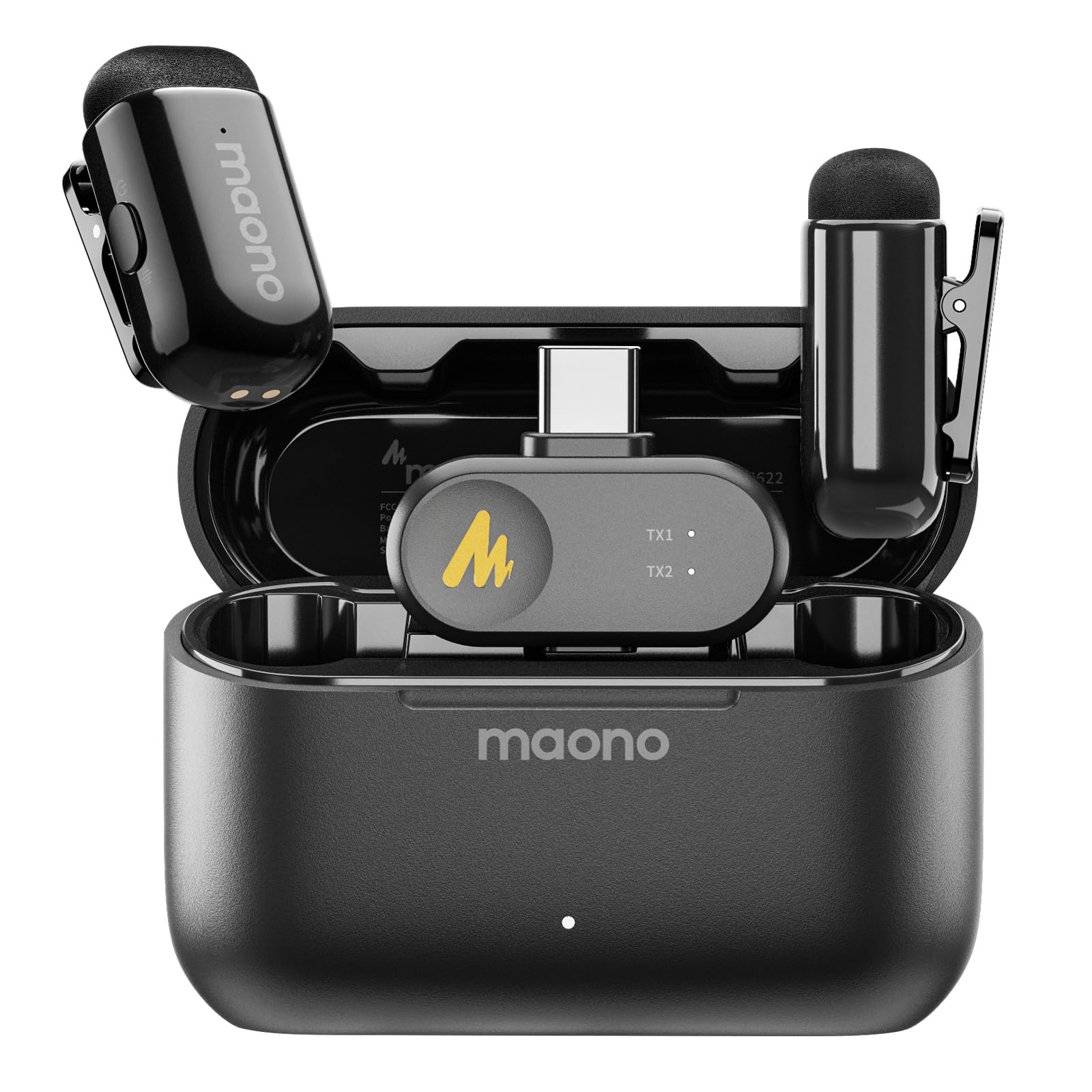 MAONO Wave T1 Mini Microfono Lavalier Wireless per iPhone 17 16 15, Android, Tablet, PC con USB-C, Cancellazione Rumore, Filtro AI, 30 Ore con Custodia di Ricarica per Video, TikTok, YouTube