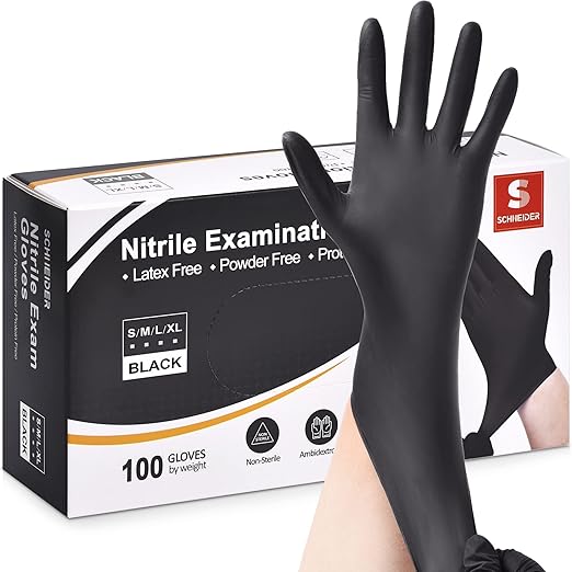 Schneider Nitrile Exam Gloves, Black, XL, 100-ct Box, 4-mil, Latex-Free, Powder-Free, Food-Safe (NBFK7104)