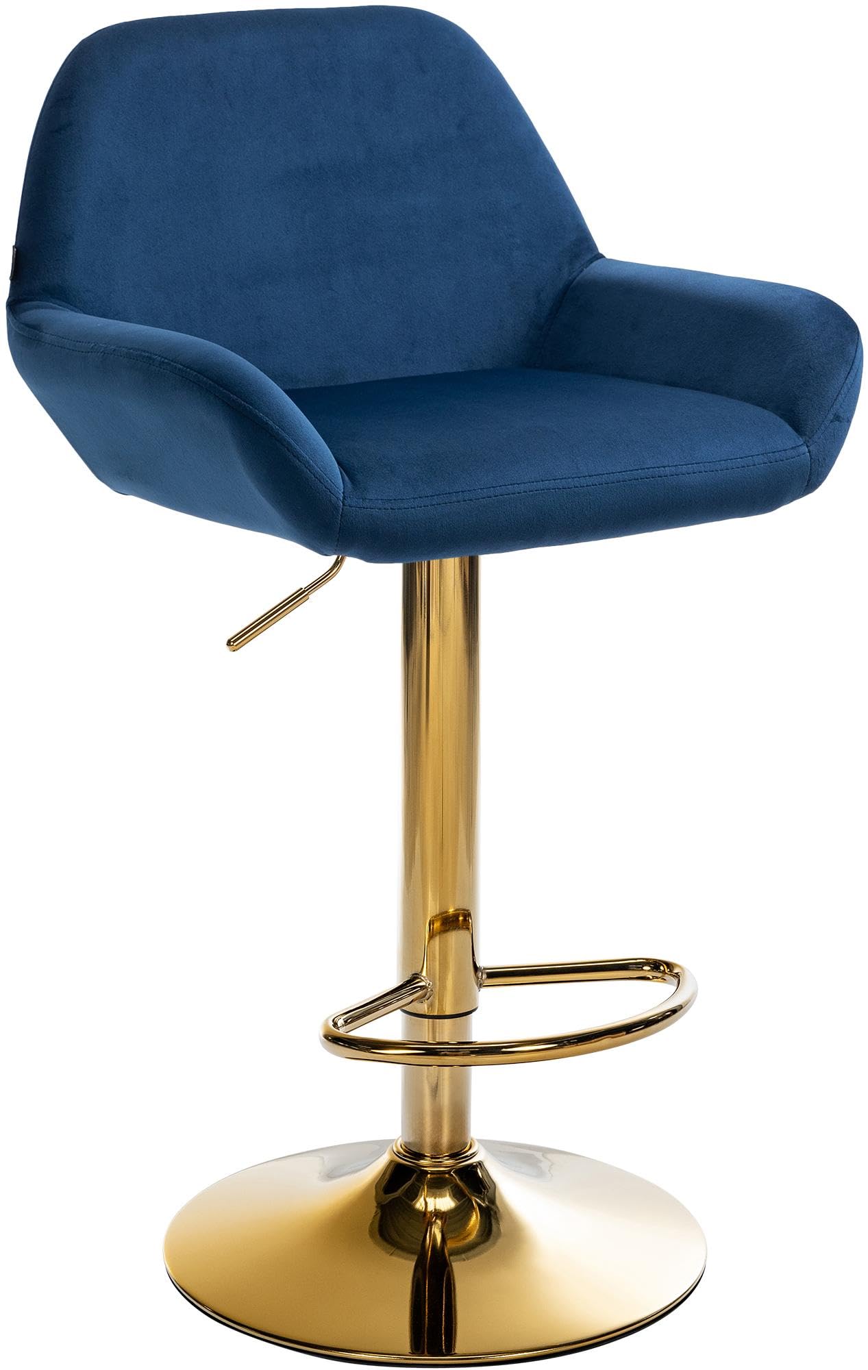 CLP Taburete de Bar Braga con Respaldo & Marco Dorado I Silla de Cocina con tapizado en Terciopelo & reposapiés, Color:Azul
