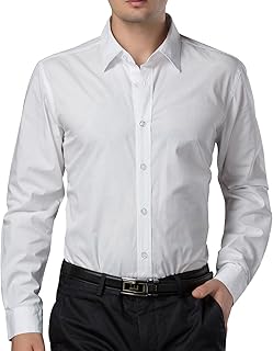 PJ PAUL JONES Men's Long Sleeve Dress Shirt Solid Slim Fit Casual Business Formal Button Up Shirts