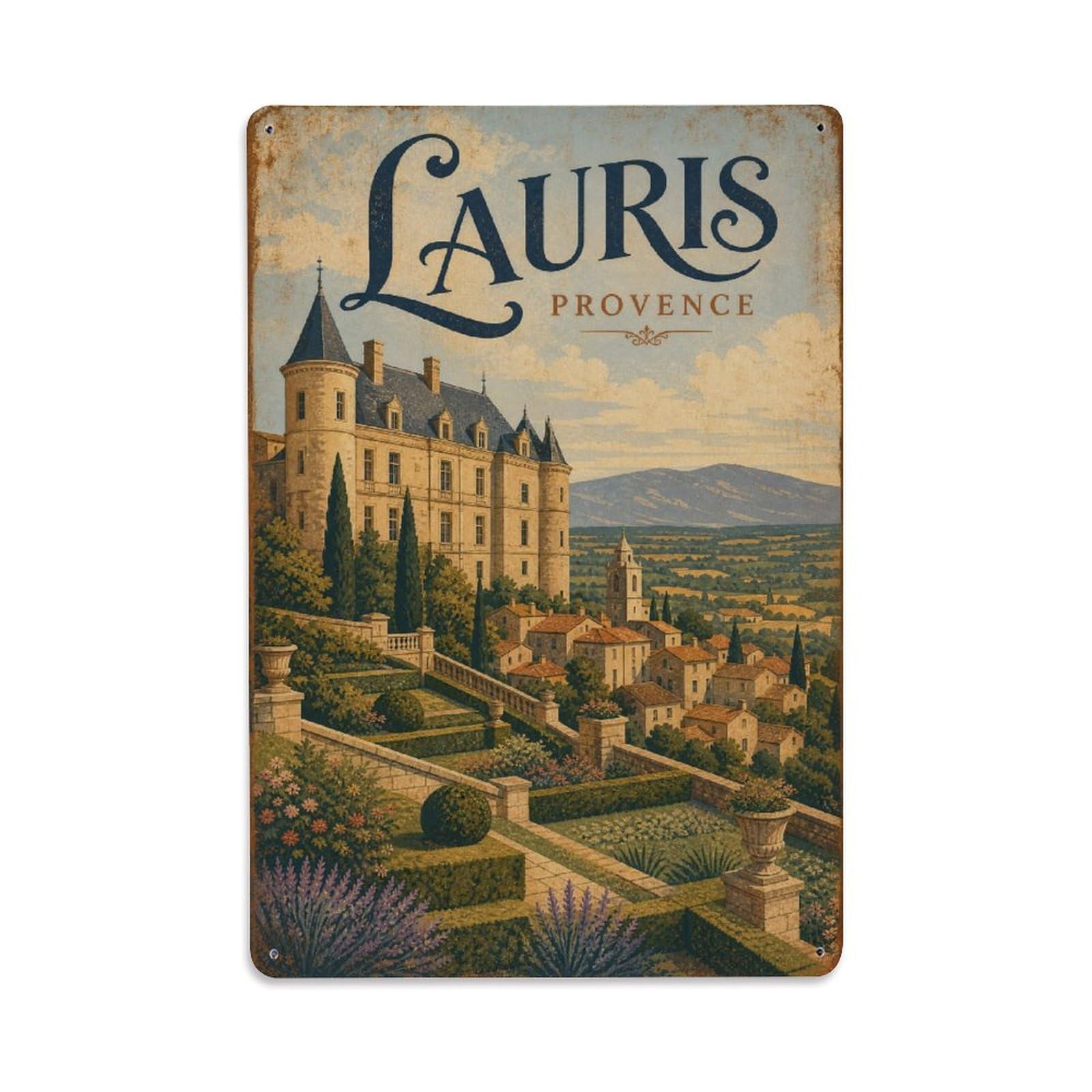 Gead 8X12inch Style Vintage Travel Lauris Provence Chateau Metal Tin Sign