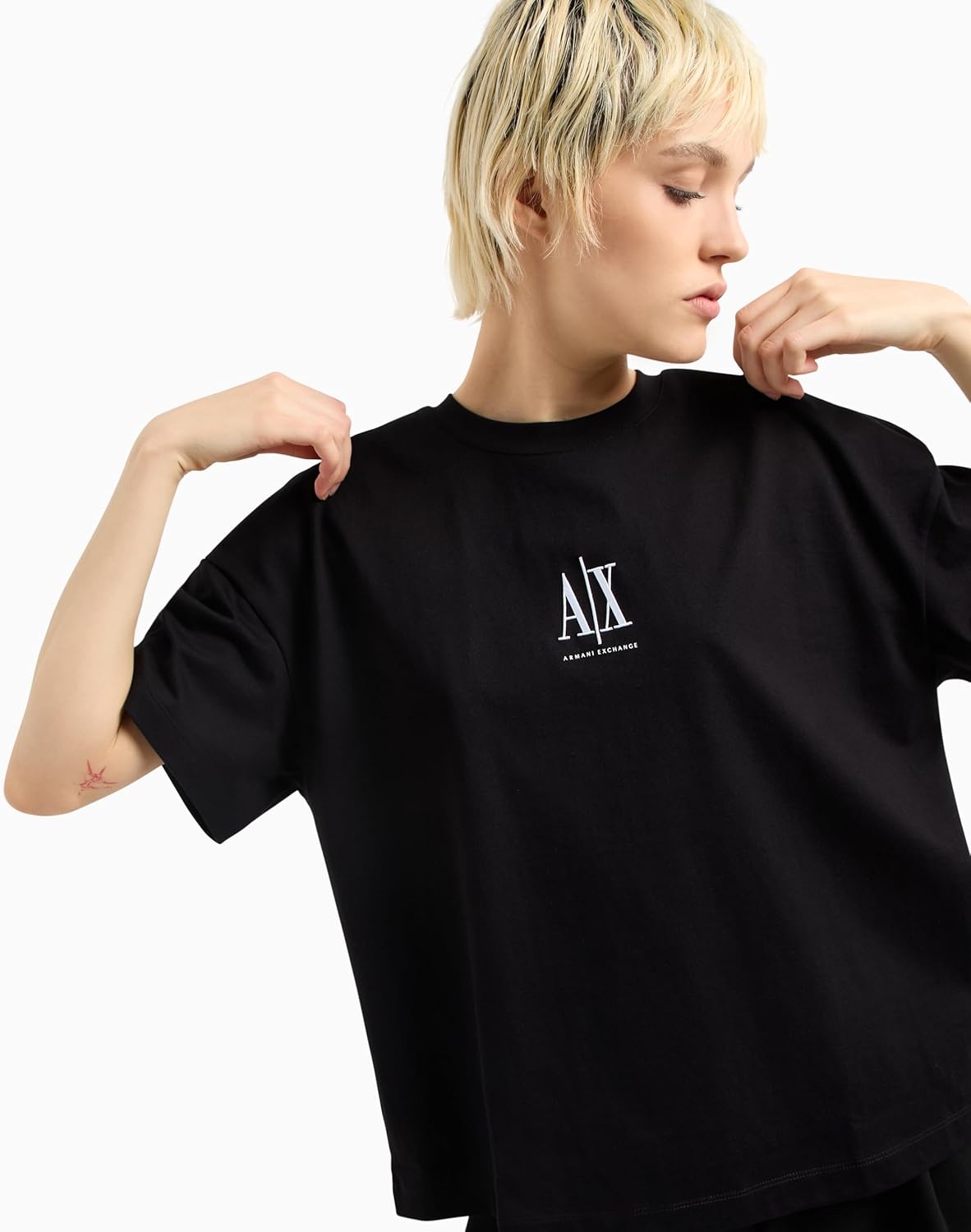 Armani Exchange Womens Heavy Cotton Jersey Icon Logo Tee - Image 2