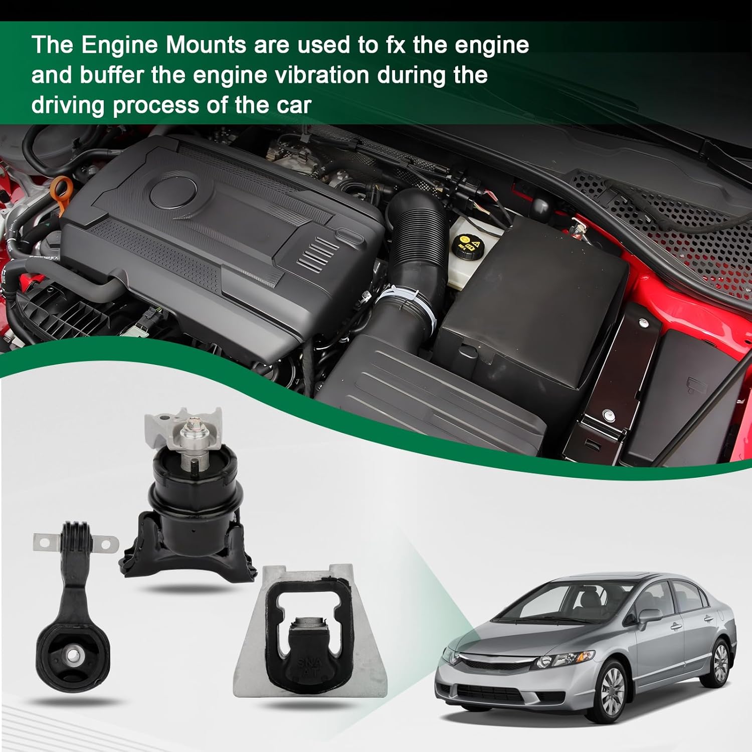 SCITOO Engine Motor and Trans Mounts Set Compatible with 2006-2011 for Honda Civic OE A65019,A4585,A65029 EM-5906,EM-9617,EM-9553 9624,9617,9553 EM-5906,EM-9617,EM-9553 9624,9617,9553