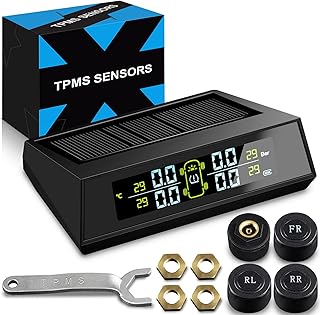 YZHIDIANF Tire Pressure Monitoring System Wireless Solar TPMS,Preprogrammed Tire Pressure Monitor Easy to Set Up w/4 Sensors Real-time Display Temperature Pressure 0-116 PSI for RV Car SUV MPV Sedan