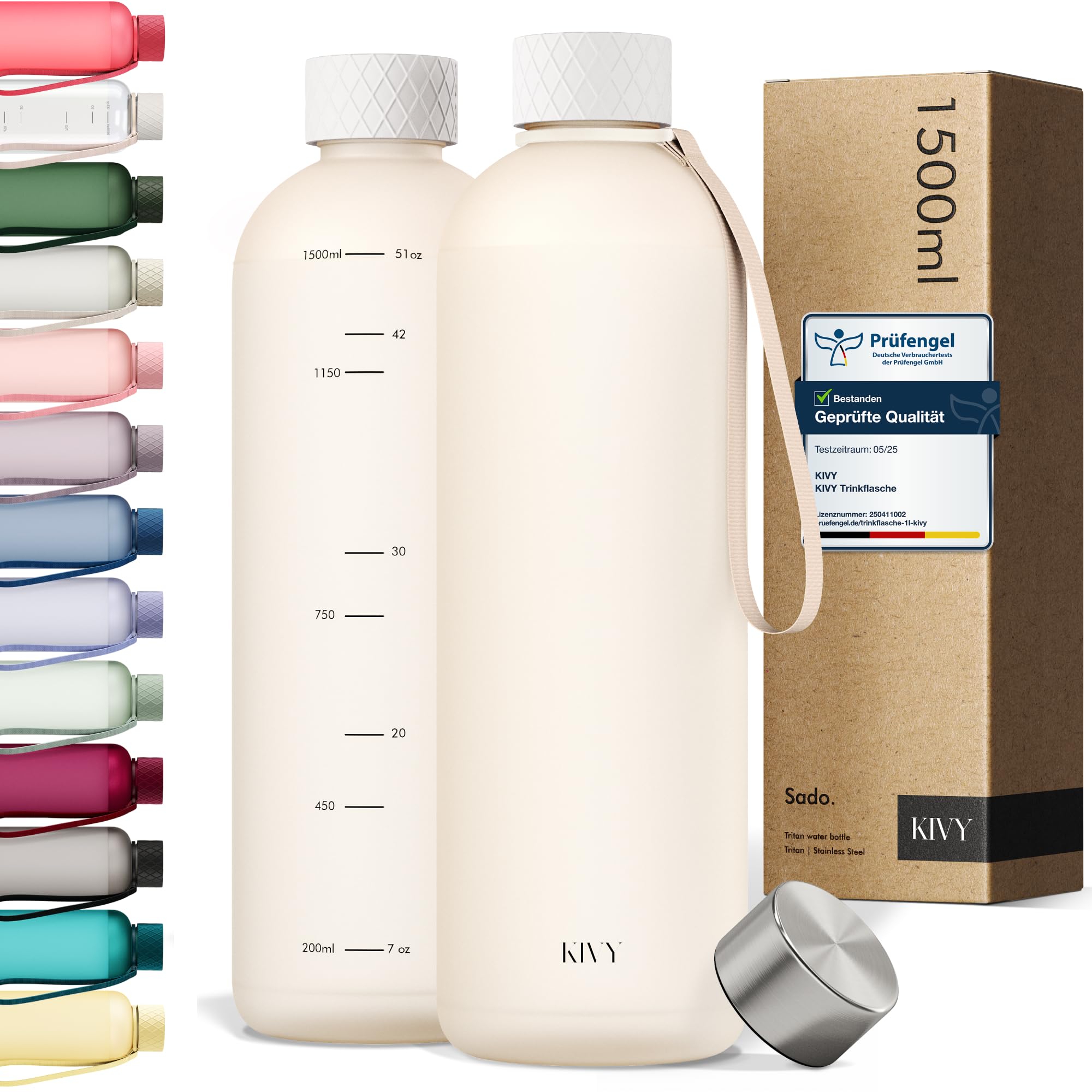 KIVY Tritan-Wasserflasche 1,5 Liter - Kohlensäure geeignet & Auslaufsicher - Für Sport, Schule & Büro - Trinkflasche 1,5 Liter - Sport Trinkflasche Gym - Wasserflasche Sprudel geeignet