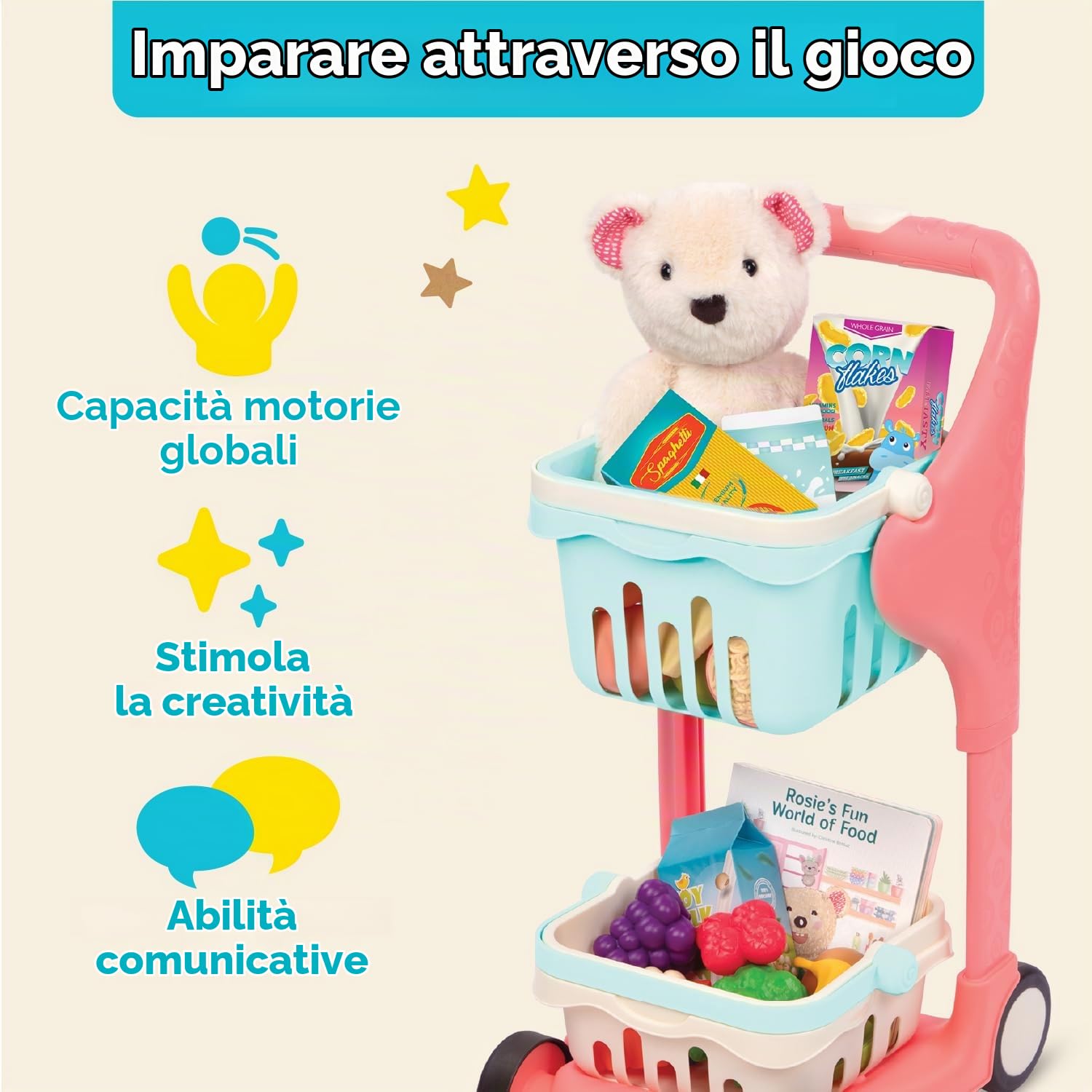 B. toys Shop & Glow, Carrello della Spesa Giocattolo con luci