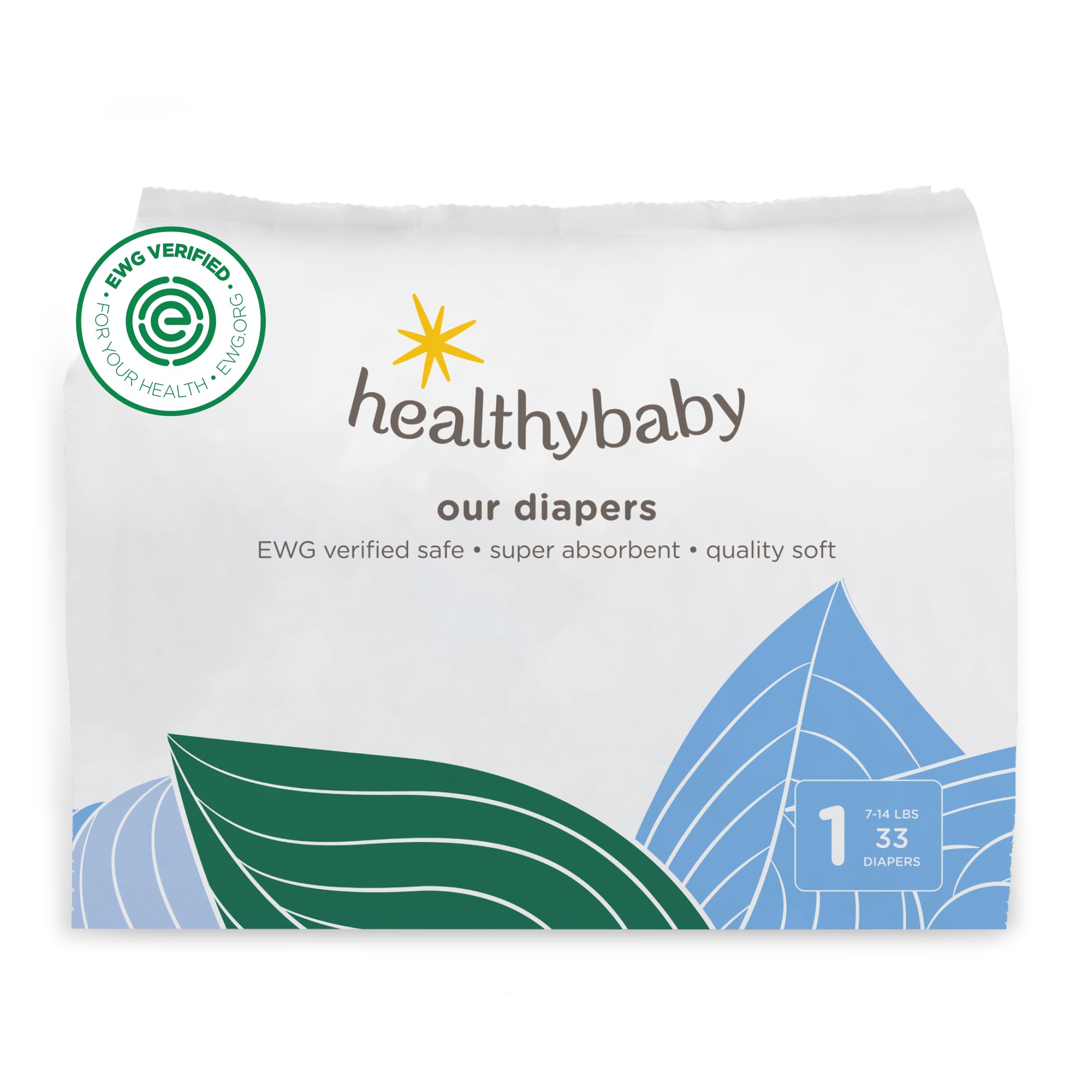 HealthyBaby Our Nappies | Safe & Plant Based Diapers EWG Verified | Absorbent Leak Protection | Soft Organic Cotton Lining | Chlorine Free Nappy for