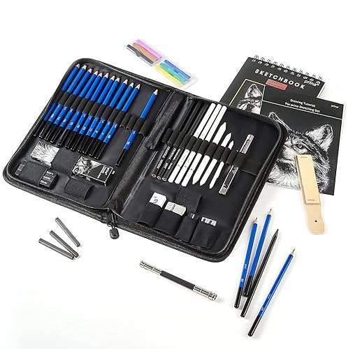Miniatura 7 de Prina Paquete de 50 kits de dibujo para bocetos, suministros de boceto con cuaderno de bocetos de 3 colores, grafito y carbón, kit de dibujo