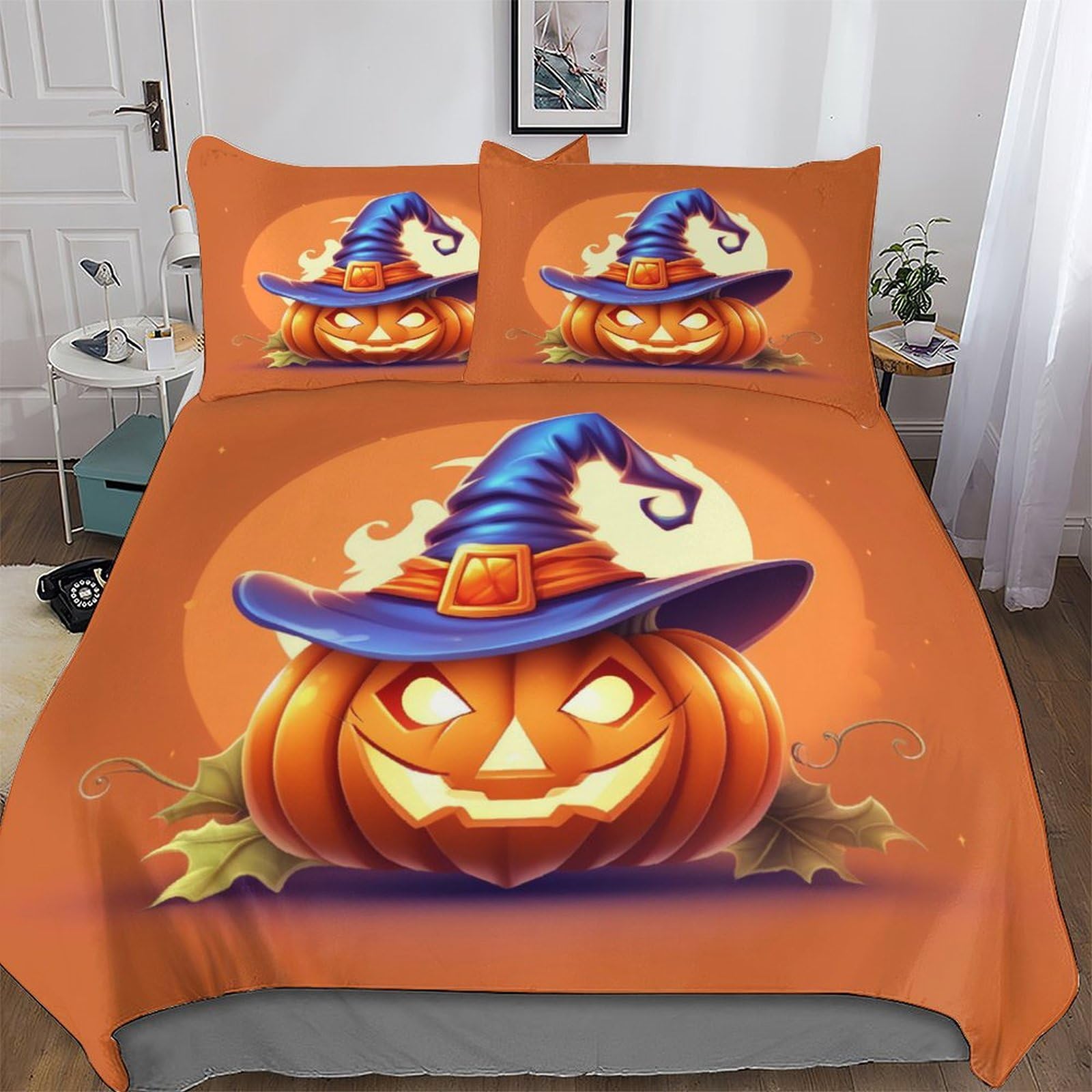 Parure de lit citrouille Halloween housse de couette double 3 pièces