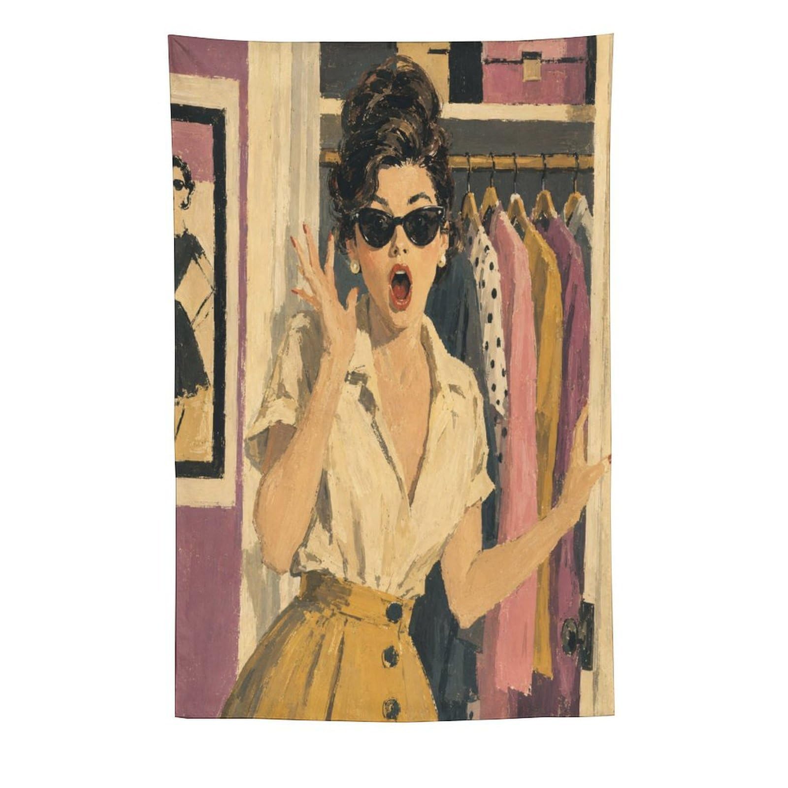 H3B8U2Y5 Woman with Sunglasses Wall Tapestry, Realistic Illustration