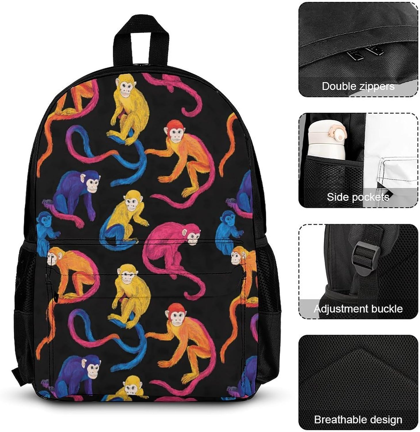 Colorful Capuchin Monkeys Cute 3Pcs Backpack Sets image 3