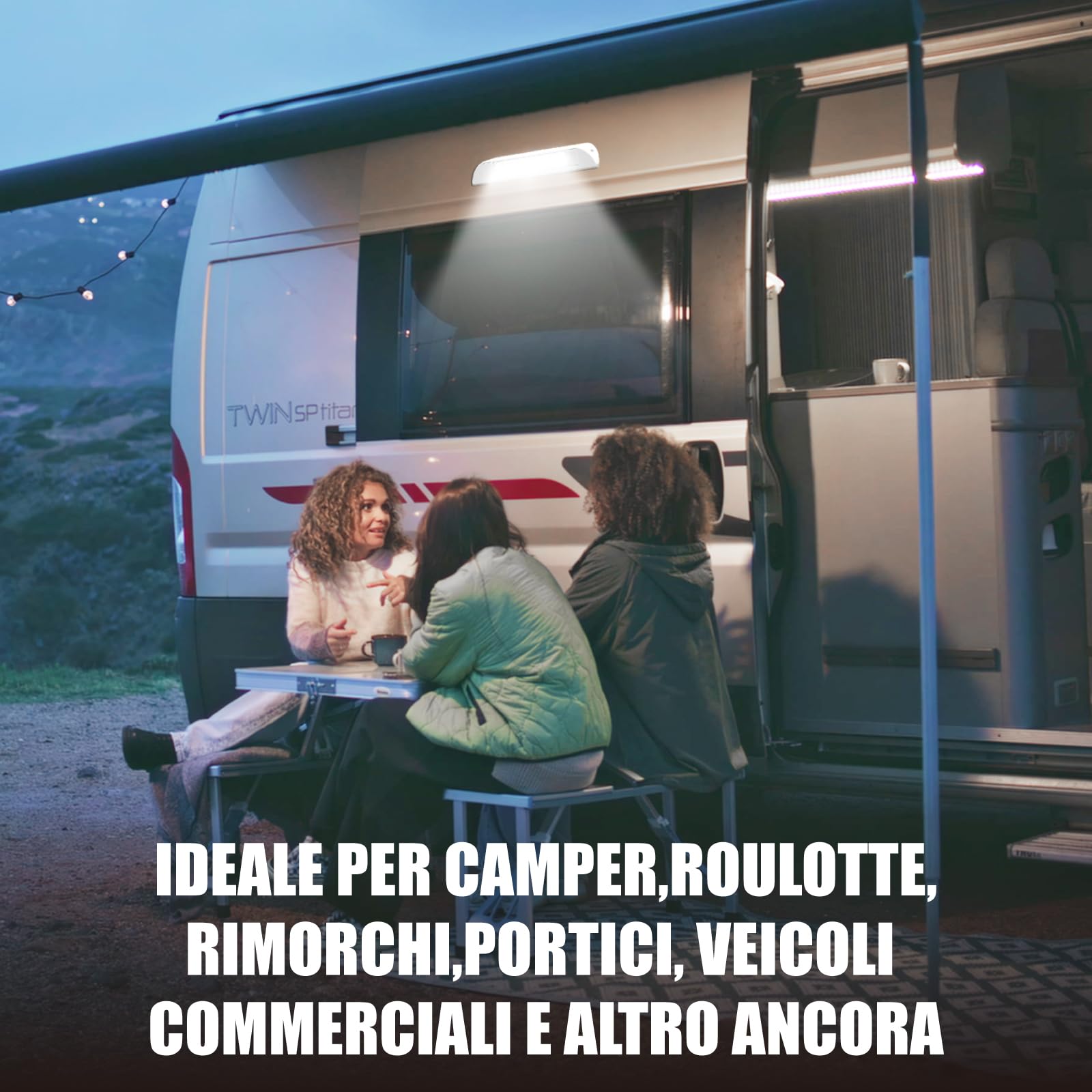 LED 12V Camper Lampada Veranda Esterna Camper IP67 Impermeabile Plafoniera da Esterno 4W 6000K 550lm DC12-24V Luci per Camper Van con Interruttore Super Bright