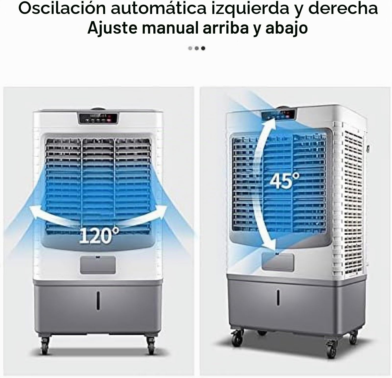 Humidificador industrial, ventilador evaporativo comercial, aire acondicionado 3 en 1 con tanque de agua de 55 litros, potente motor para refrigeración eficiente