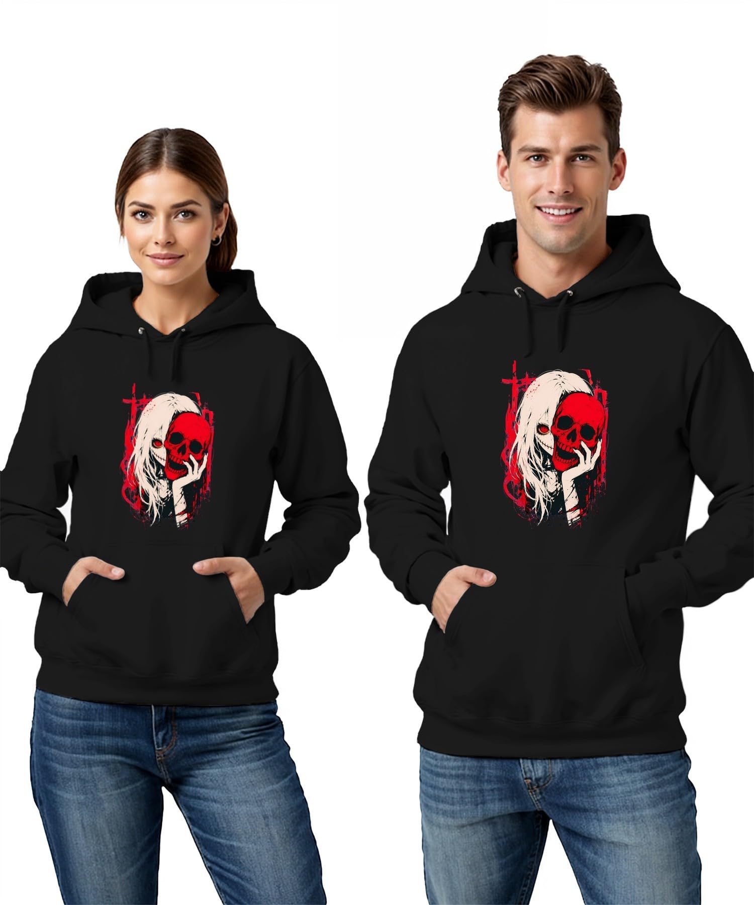 Dark Gothic Anime dziewczęca czerwona bluza z kapturem