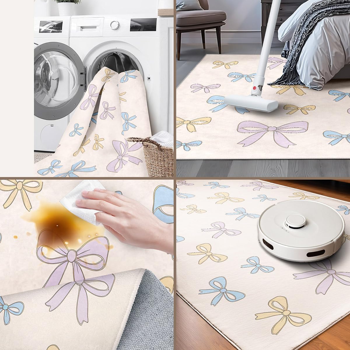 3x5 Area Rug with Bow-Knot Pattern, Washable Rug for Girls Bedroom, Non-Slip Small Living Room Carpets, Baby Bedside Indoor Rug, Stylish Decor for Girl Couples Pet