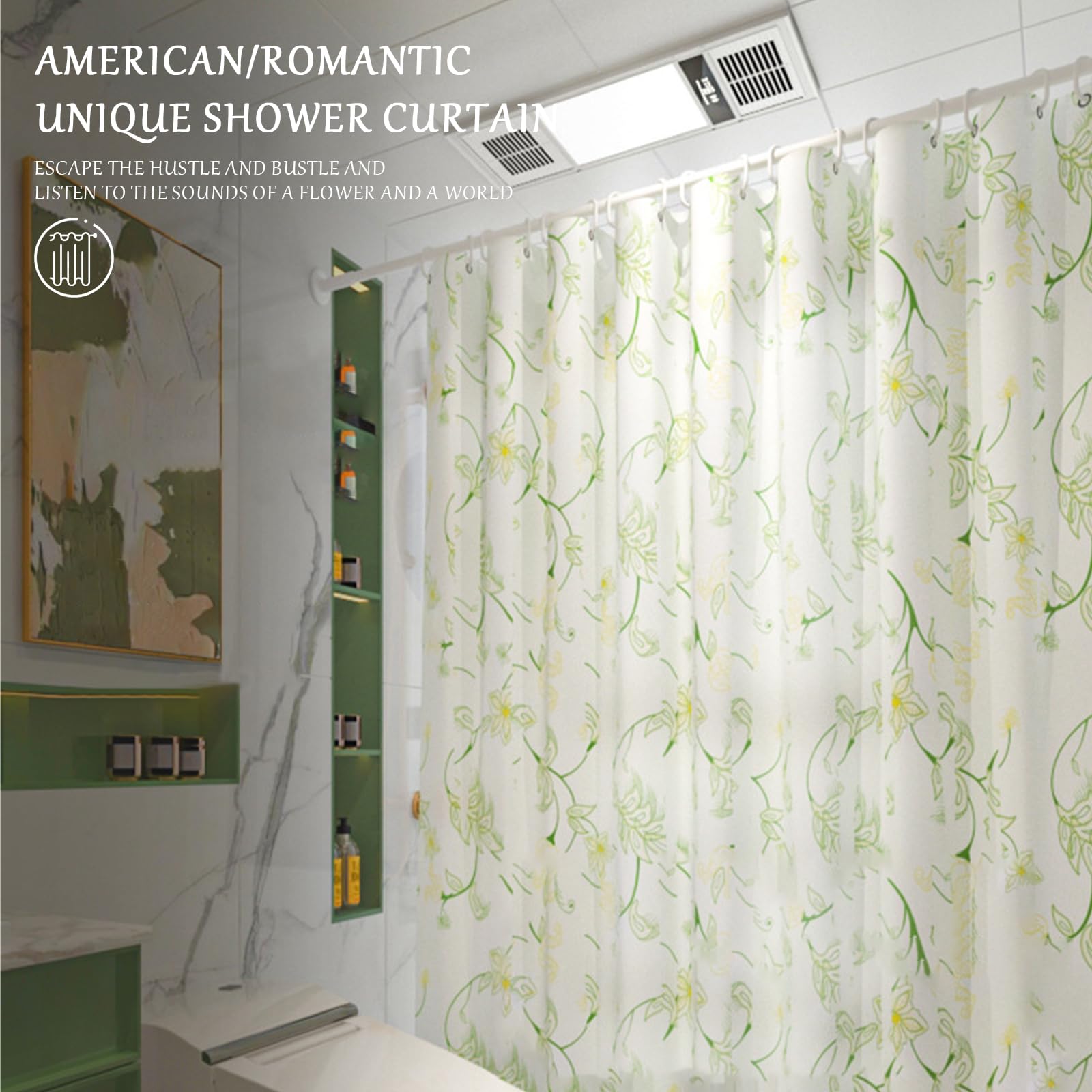 Duschvorhang 180x200 cm, Duschvorhang Anti-schimmel, Wasserdicht Und Trocknet Schnell, Waschbar Eva Shower Curtain, Mit Haken, Für Badezimmer Und Badewanne. (180 * 200cm, Geblümt B)