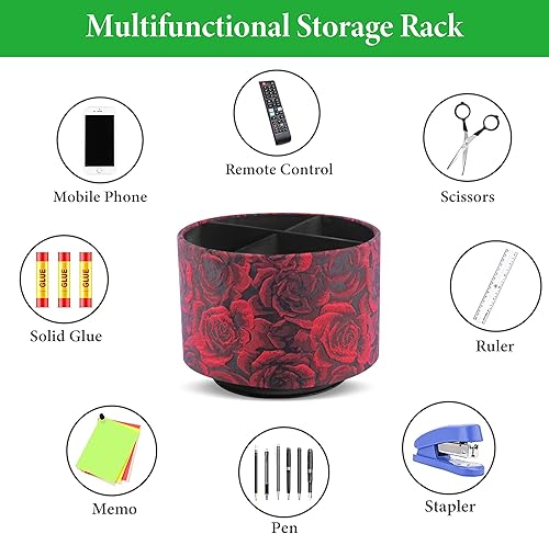 Miniatura 5 de QIELIZI Organizador redondo de cuero para suministros de arte, soporte para control remoto, rotación de 360 grados, soporte multifuncional para