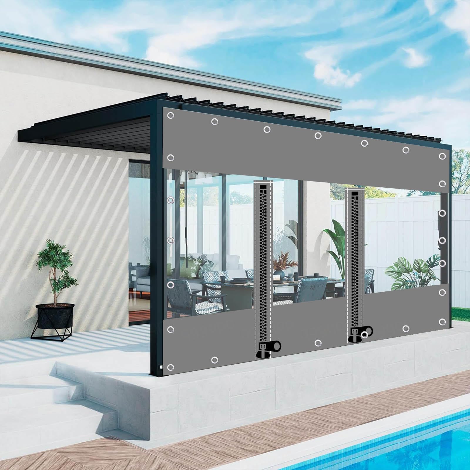 Clear Tarp Curtains,Grey Transparent Tarpaulin Side Panels,Outdoor Curtains With Zips,Pergola Gazebo Waterproof Partition Curtains,0.3mm Pvc Plastic Tarpaulin With Eyelets,2Zips-2.6×2.3m(8.5*7.5ft) — image 1