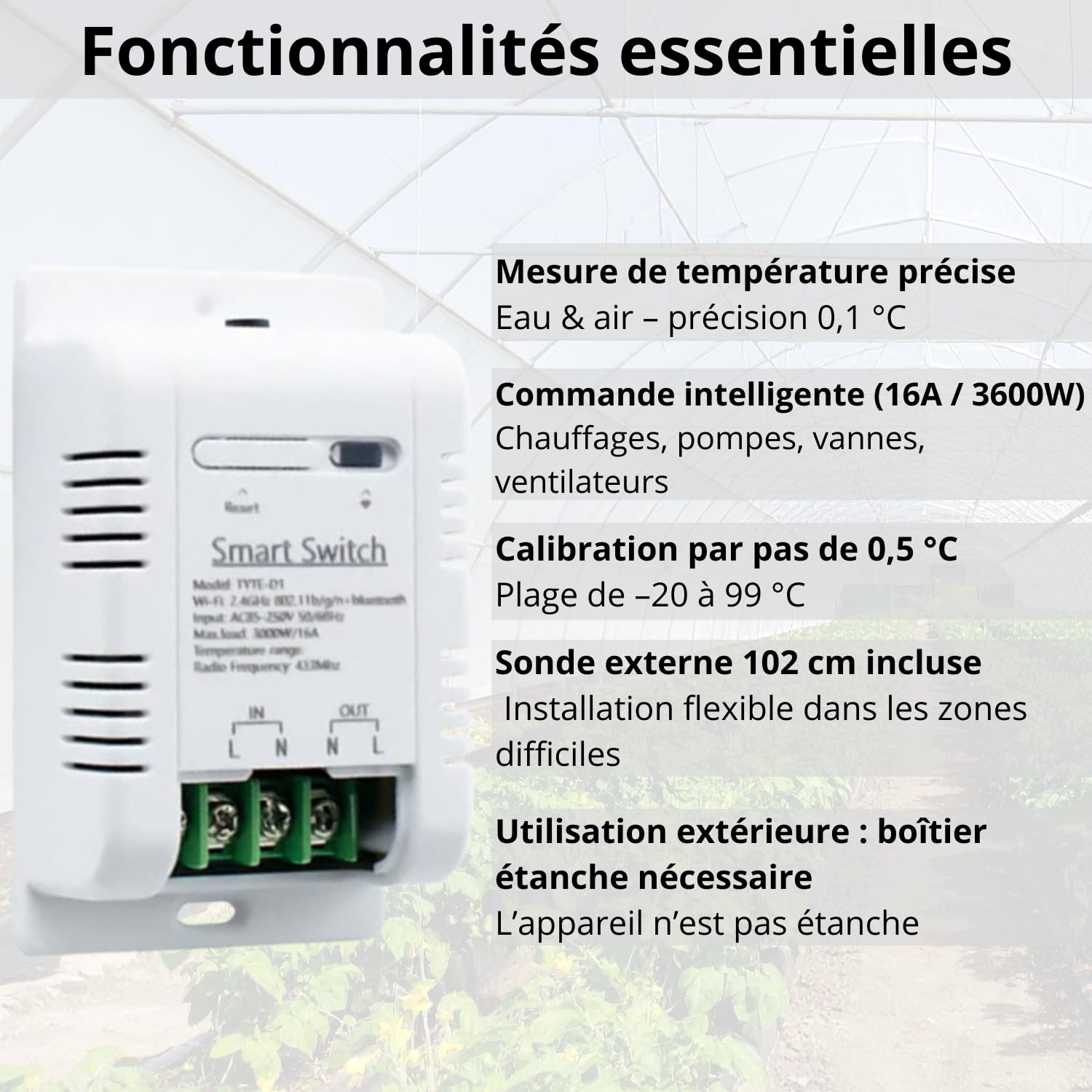 Sone Smart One Thermostat WiFi avec Sonde Température – Relais 16A 3600W pour Chauffage, Pompe ou Chauffe-Eau – App Tuya/Smart Life, Alexa, Google Home