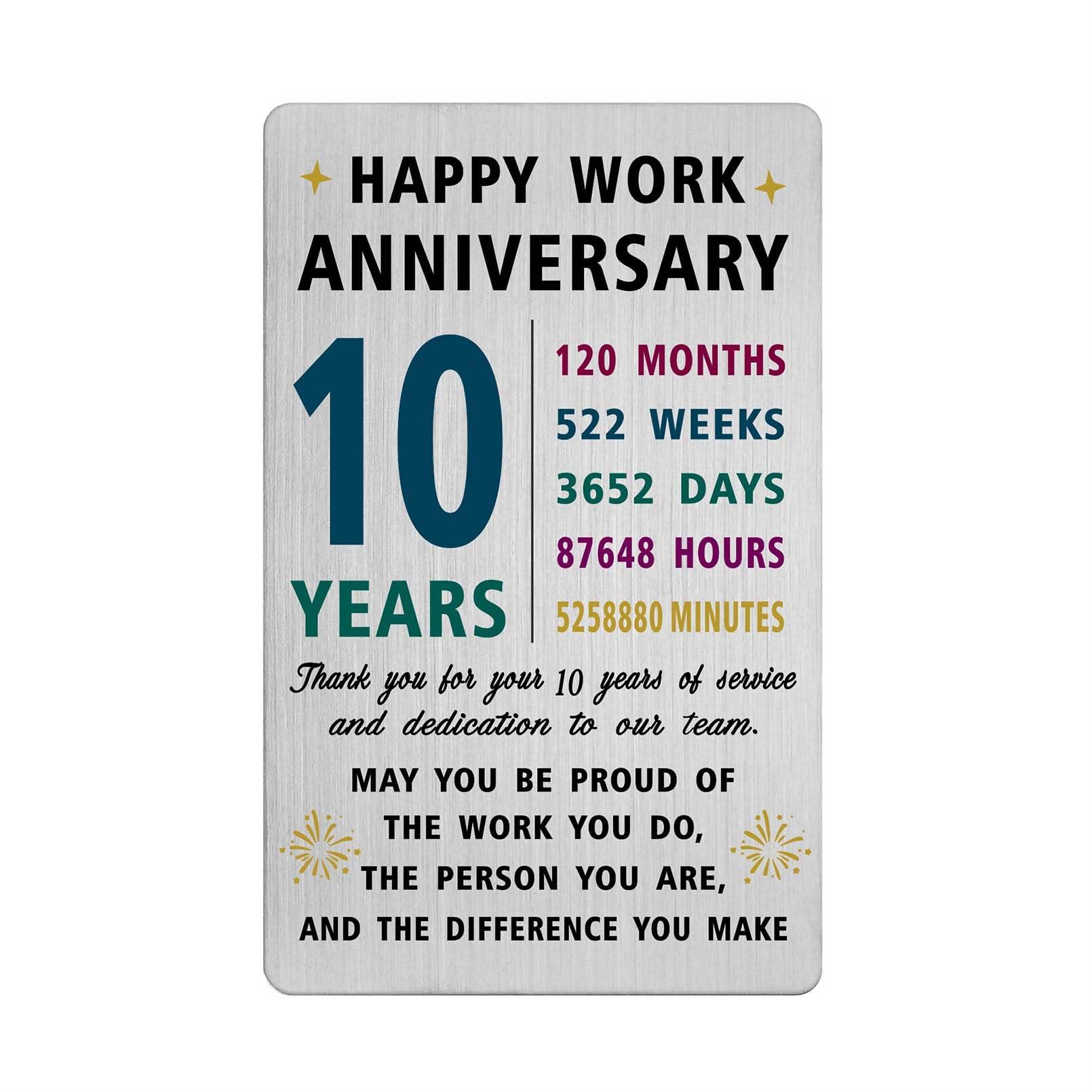 Richesele 10 Years Work Service Card - Thank You 10 Years Work Gifts - Happy 10th Work Anniversary Credit Card Size Keepsake
