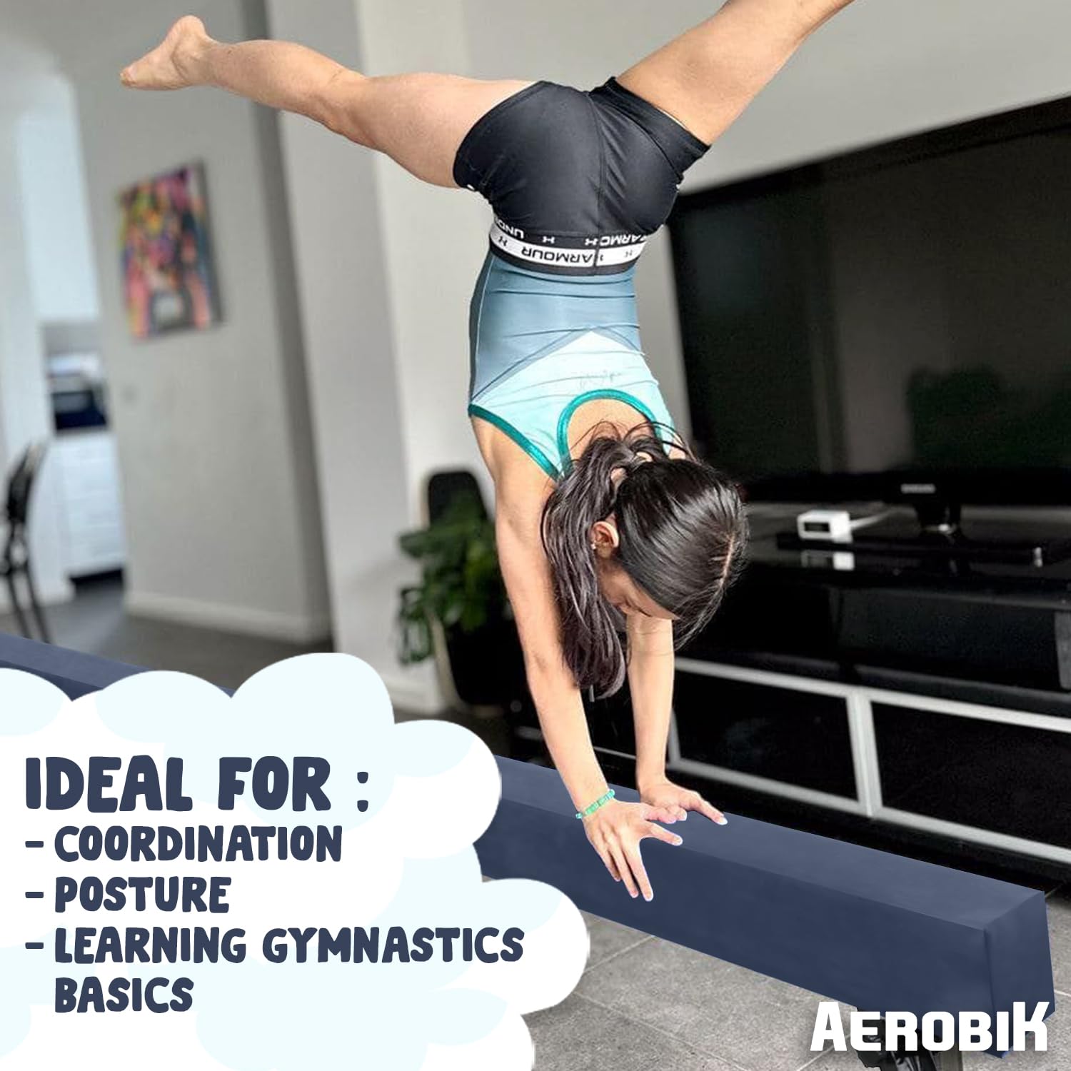Aerobik Gymnastic Beam Pink & Purple for Children | Height Adjustable on 5 Levels from 16,5 to 56,5 cm | Easy Assembly and Maximum Safety | Non-Slip