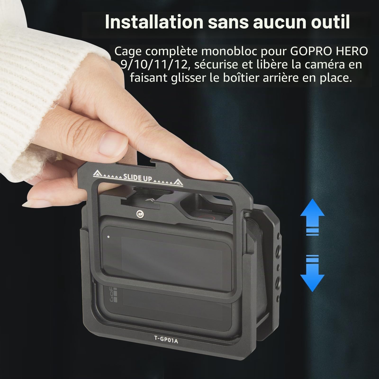Nitze Camera Cage en Alliage d'Aluminium pour GoPro Hero 13/12/11/10/9 avec 2 Cold Shoe, Plusieurs Trous Filetés pour Lumière LED - T-GP01A