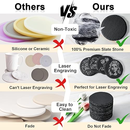 Miniatura 7 de 48 posavasos de pizarra a granel, posavasos negros de 4 pulgadas para bebidas, material de grabado láser, 24 posavasos cuadrados naturales y