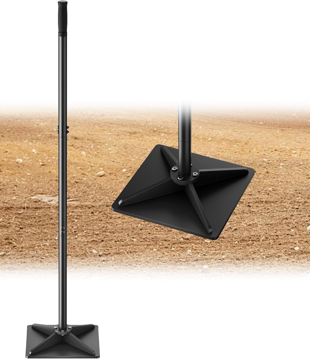 8" x 8" Heavy Duty Steel Tamper with 47 inch Adjustable Handle & Rubber Grip, Thickened Steel Garden Dirt Tamper Tool for Ground & Gravel Leveling, Soil Tamper for Yard, Sand, Driveway