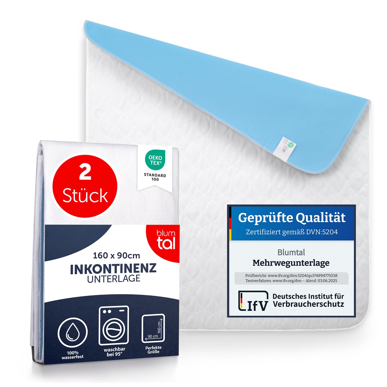 Blumtal® Inkontinenzunterlage waschbar 160x90 cm - Betteinlage für Babys - Oeko-TEX zertifizierte Inkontinenz Bettunterlage Weiss - Bettunterlage wasserdicht - Inkontinenzauflage 160x90 cm - 2er Set