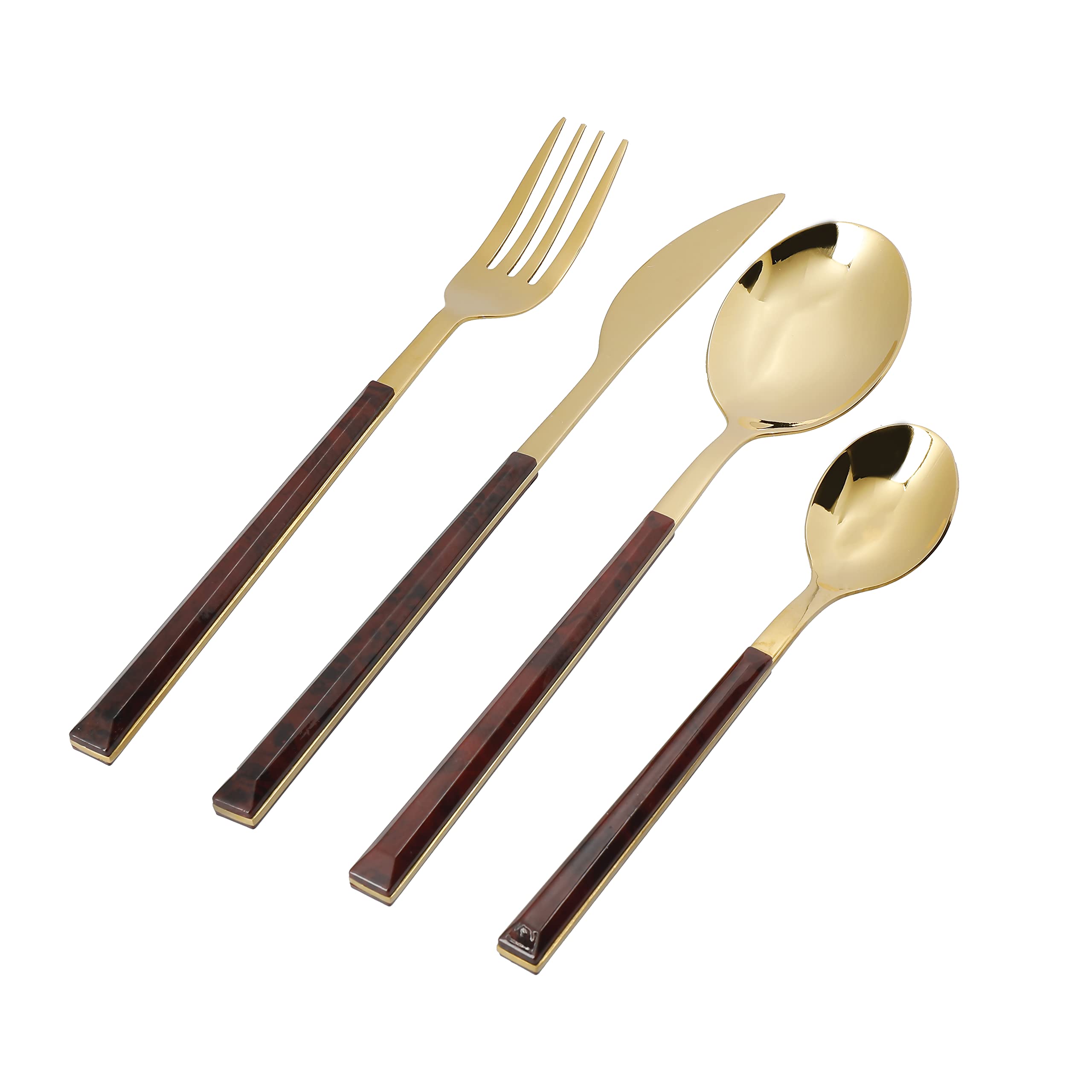 Mikasa Juego de Cubertería, Color Dorado y Falso Caparazón de Tortuga, Tenedores, Cuchillos y Cucharas, Juego de 16 Piezas
