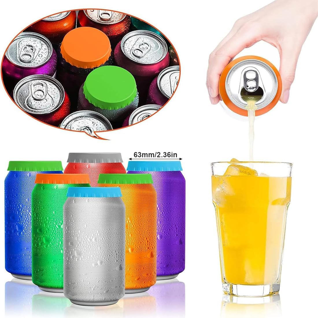 6 Pack Soda Can Cover Lids for Beer Beverage Juice - Fits Standard Cans