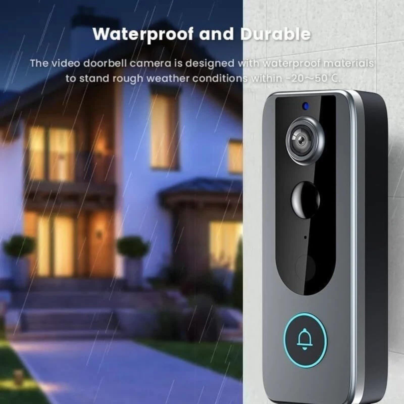 Videocitofono intelligente wireless con batteria da 4000 mAh, videocamera HD 720P, audio bidirezionale, rilevamento del movimento, impermeabile IP65, per visione notturna, WiFi 2.4G
