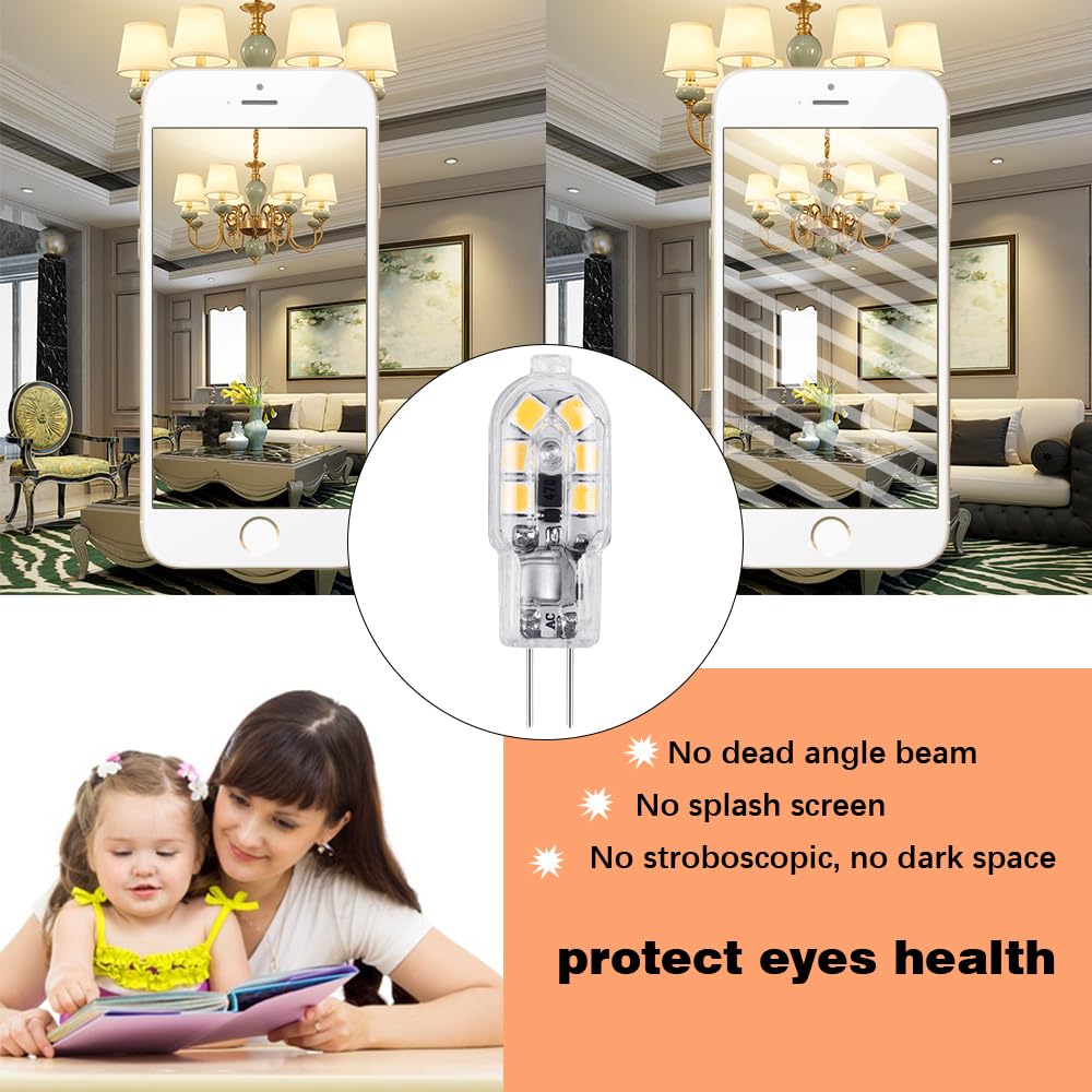 Vicloon G4 LED-lamp, [pak van 10] LED-lamp G4 LED-lamp transparant warm wit 2W 130lm vervanging voor 15W halogeenlampen 12V AC/DC, 3000K, 360 graden stralingshoek gloeilamp