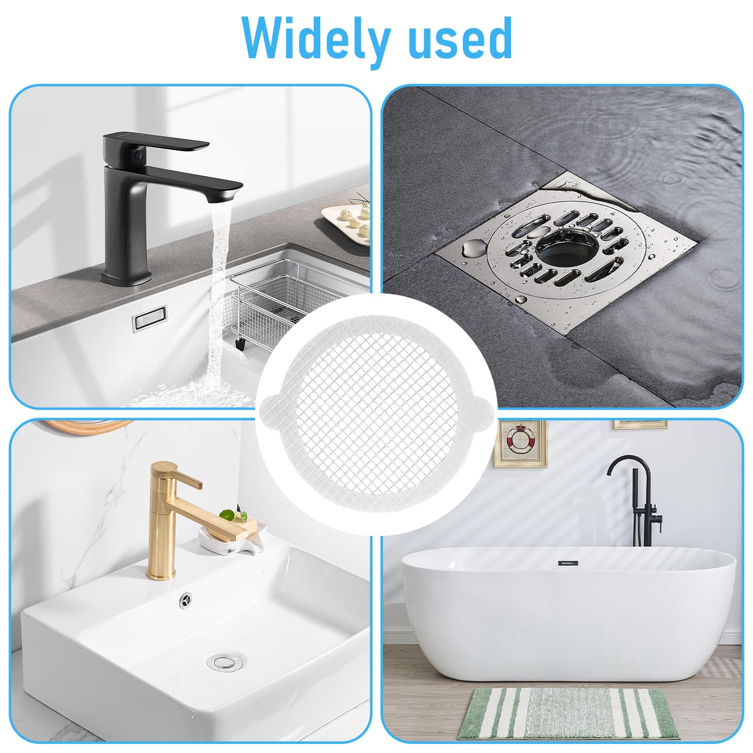 50 Piezas Atrapapelos Desechable para Desagüe de Ducha, Recogedor de Pelo Redondo de 9 cm, Cubierta de Filtro de Rejilla para Baño y Cocina
