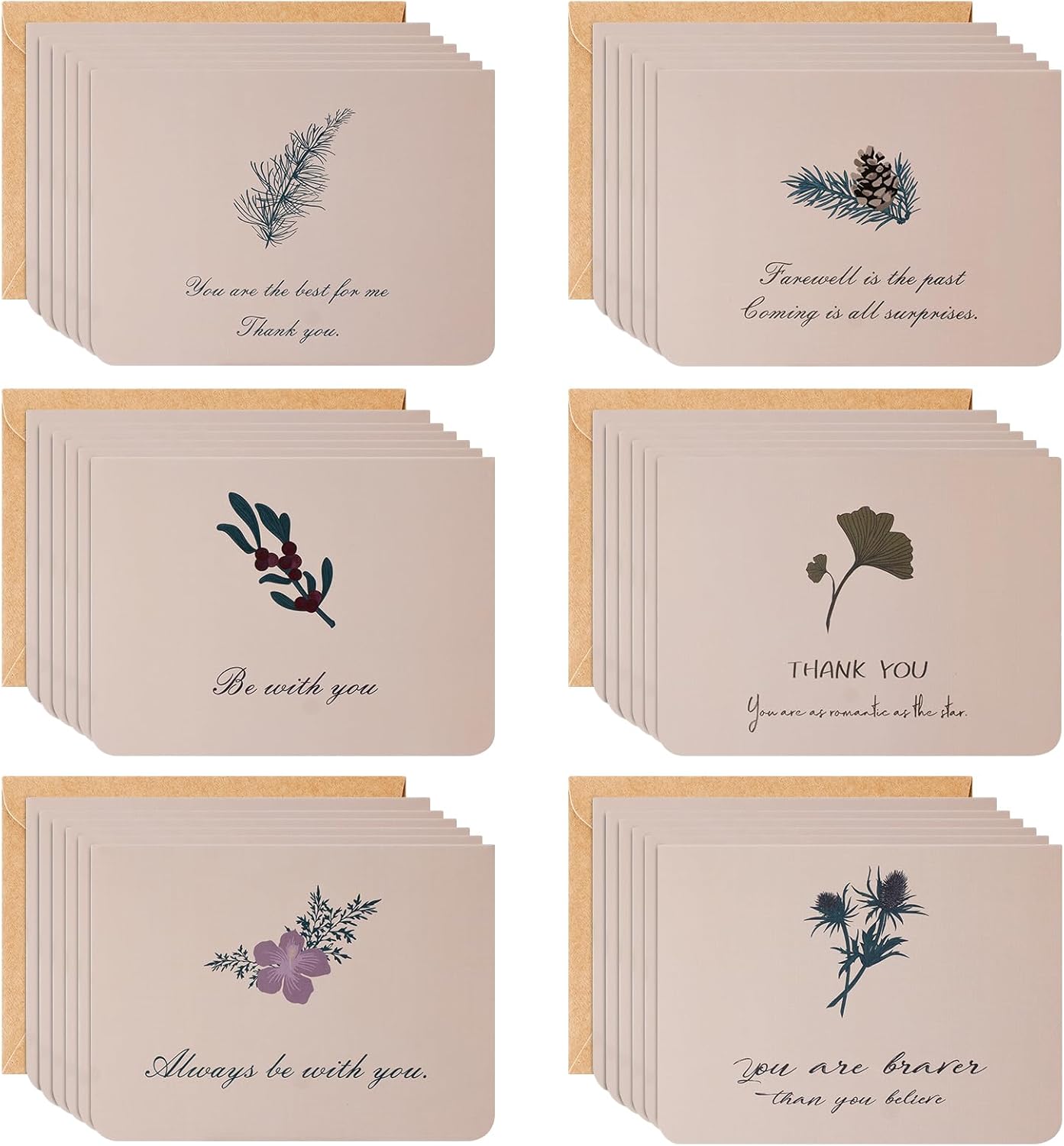 36 Pack Thank you cards with Kraft Paper Envelopes & Sealing Stickers, 4.8x3.5 Inches, Vintage Classic Minimalist Style, for Birthday Party, Wedding, Business, Graduation Ceremony, Mother's Day and Thanksgiving (Letter Print)