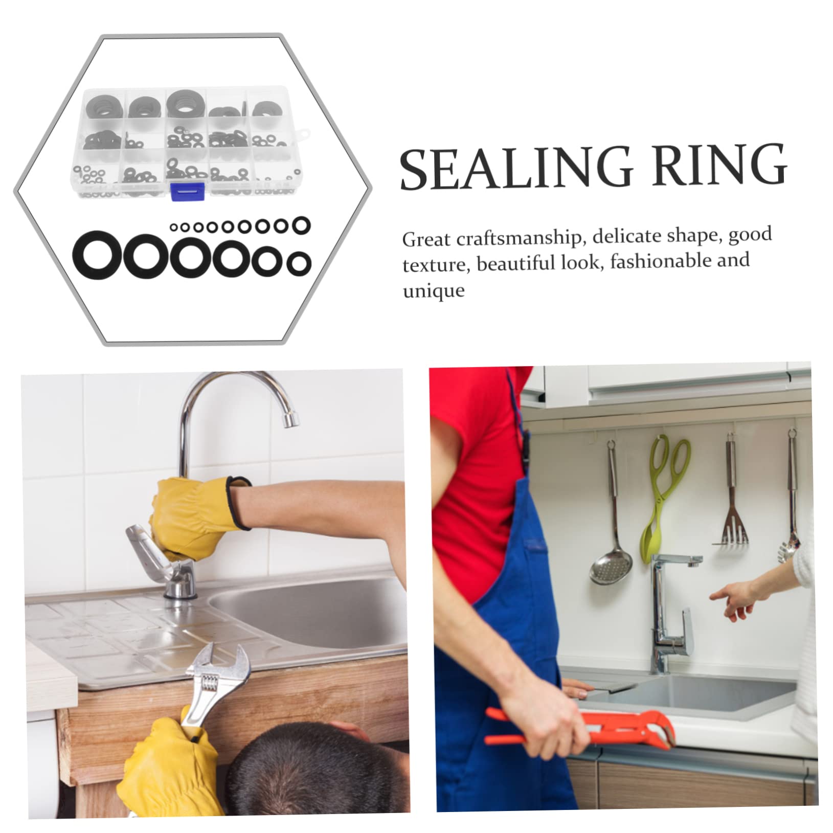 NUOBESTY Kit di Guarnizioni Rubinetto in Plastica Nera, 215 Pezzi, Multi- per Riparare Perdite per Lavabo Bagno e Rubinetto Cucina