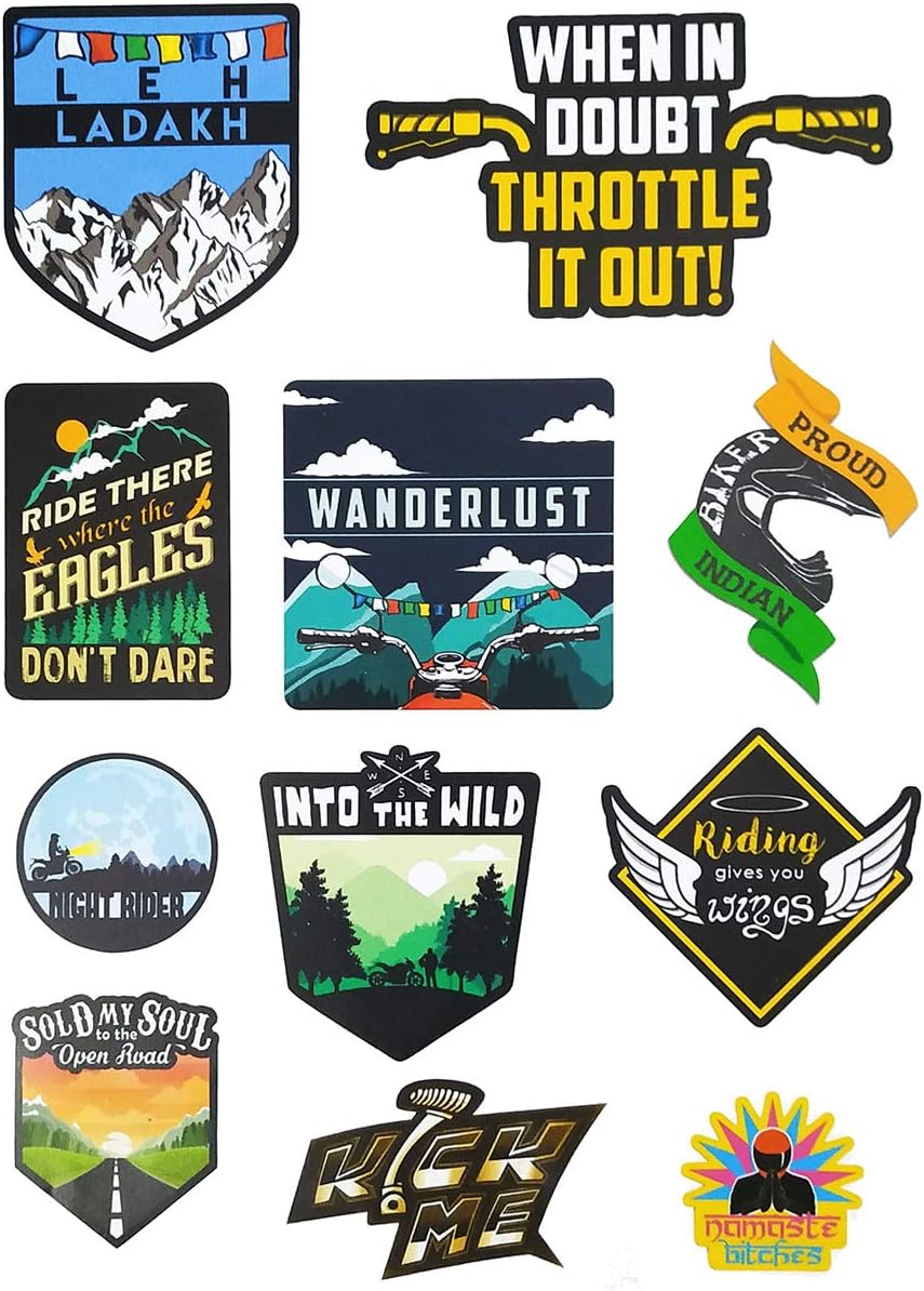 Bike Stickers Leh Ladakh Bike Vinyl, Multi Decals Tool Box Helmet Stickers, Full Sheet-Self-Adhesive